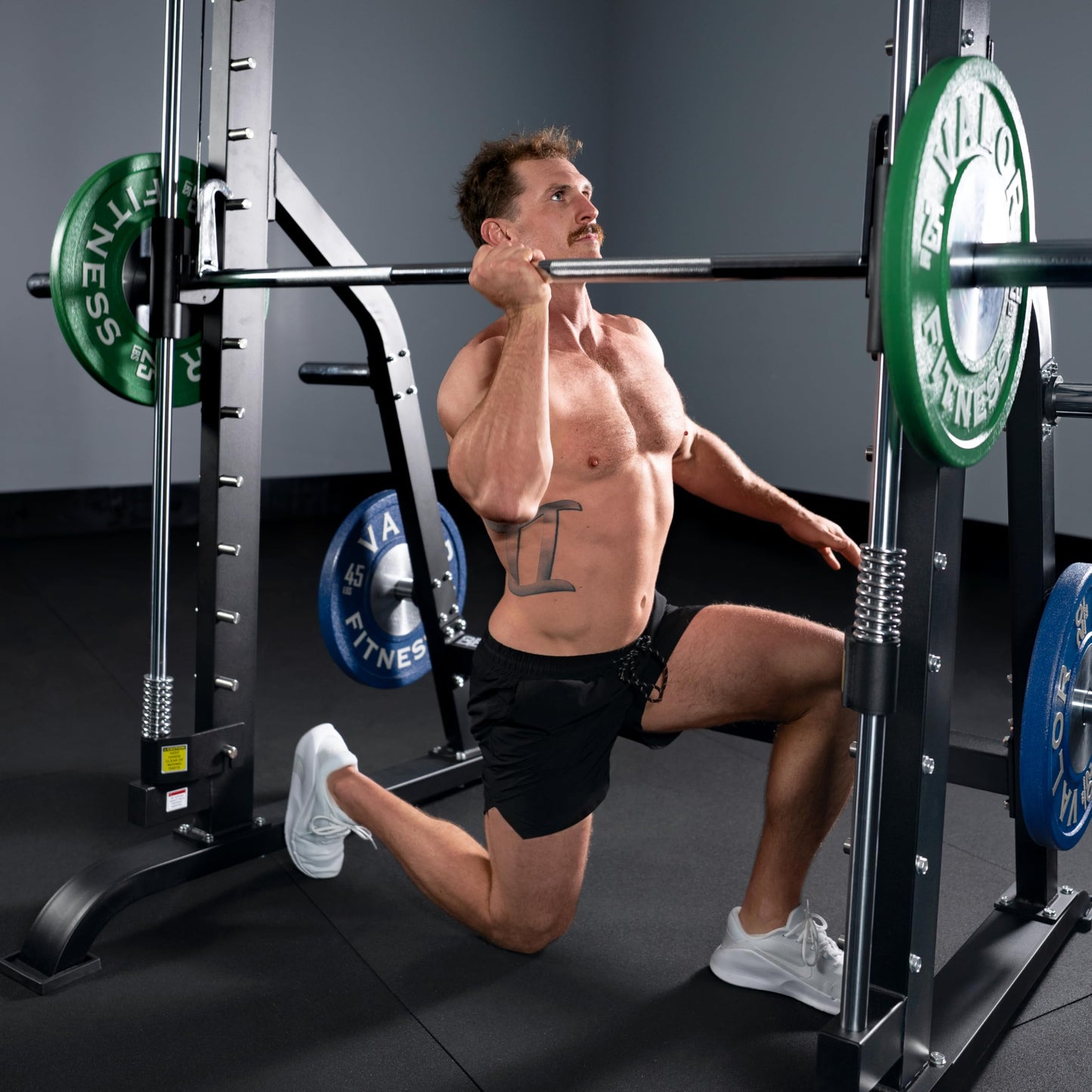Valor Fitness Smith Machine Squat Rack Cage - Home Gym Equipment - 2" Plate Storage - Attached Sliding Knurled Barbell - Max Weight 500 Lb