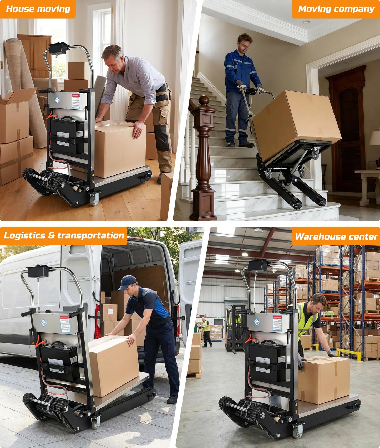 1200W Electric Stair Climbing Dolly Hand Truck with 880LBS Capacity, 12Ah Tank Track Trolley for Moving Stairs, Adjustable Angle Loading Pallet for Warehouse Logistics