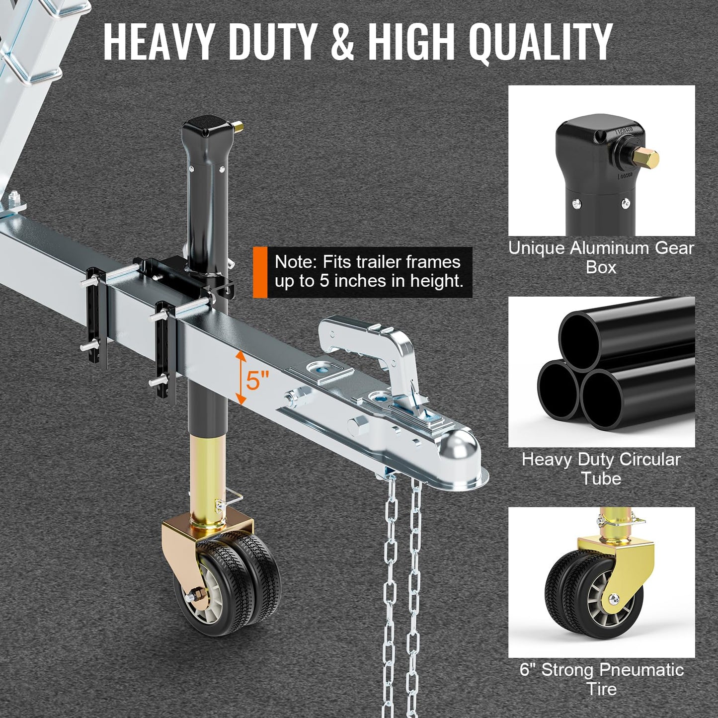 Upgraded Trailer Jack with Dual Wheel(Electric Drill Adjust), Adjustable 14”-42” Drop Leg, Universal Heavy-Duty RV Tongue Jack with 2000lbs Capacity, Bolt on Trailer Jack for Utility Yacht Boat