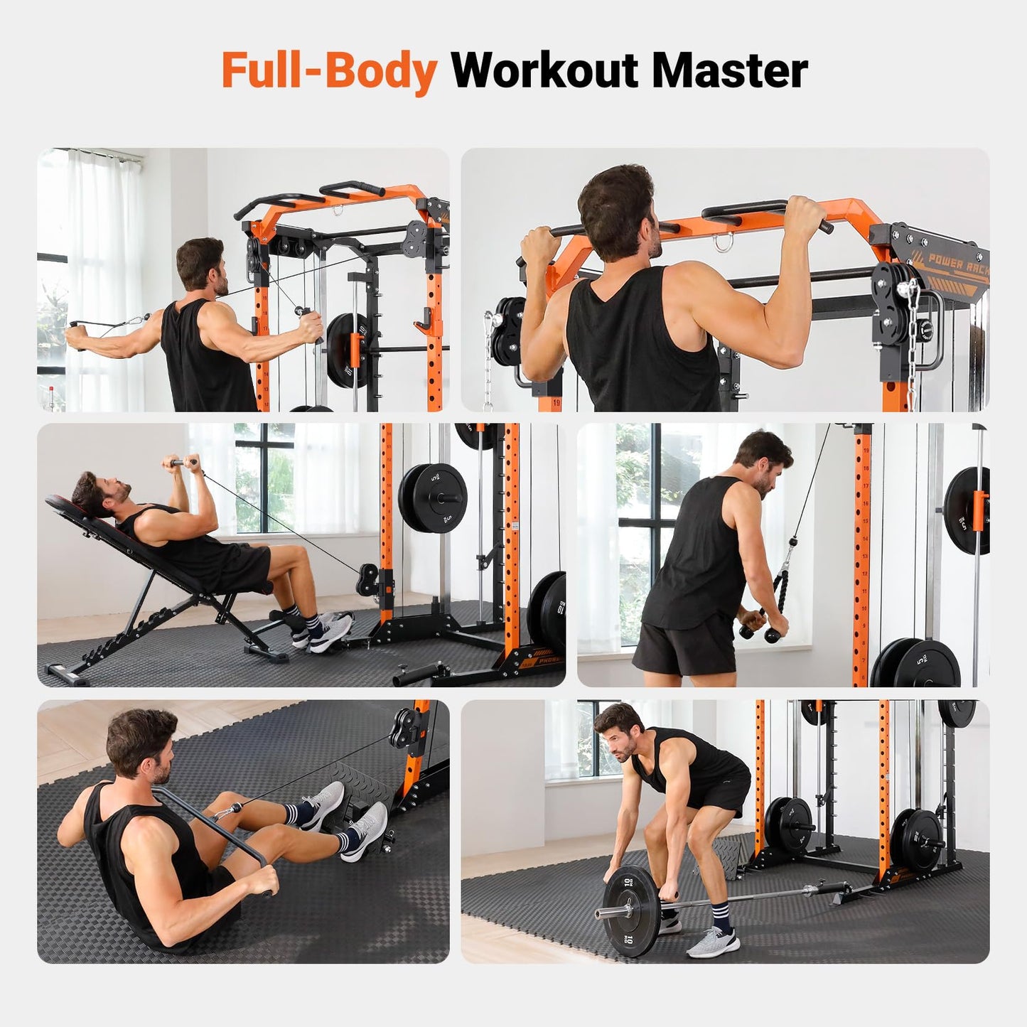 YOLEO Smith Machine with Independent Dual-Pulley System, 1700LBS Adjustable Cable Crossover Squat Rack, Multi-Functional Power Cage for Home Gym with More Workout Equipment LAT Pulldown Bar & Dip Bar