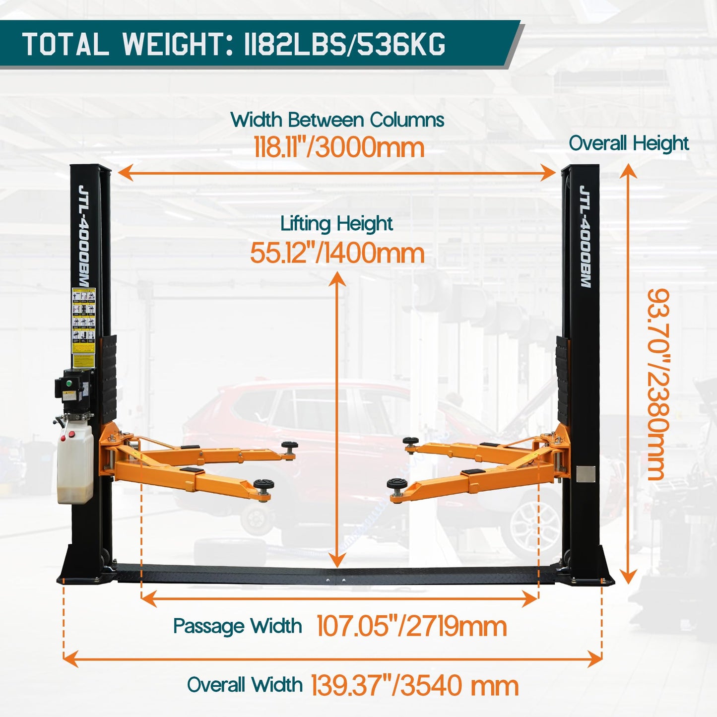Albott 2 Post Car Lift 10000 LBS, Heavy Duty Hydraulic Vehicle Lift for Home Garage, 3+2 Adjustable Arms, Dual Point Safety Release and Rubber Door Protectors, 220V 60HZ 1PH