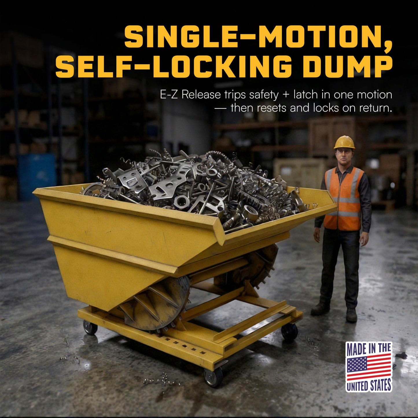 Apex Heavy Duty Self-Dumping Hopper with Casters, 3 Cubic Yard Capacity, 6000 lb Load Capacity, Durable Steel Construction, Commercial and Industrial Use, Made in The USA (3 Cubic Yard)