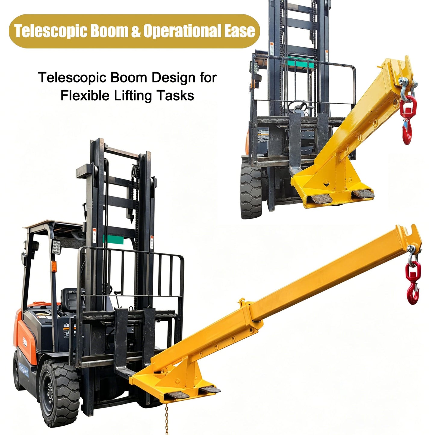 EQCOTWEA Heavy Duty Forklift Jib Boom Crane 6600lbs Load Capacity, Industrial Telescoping Lifting Hoist for Warehouse & Construction, Adjustable Mobile Crane Attachment Extends up to 98 Inches
