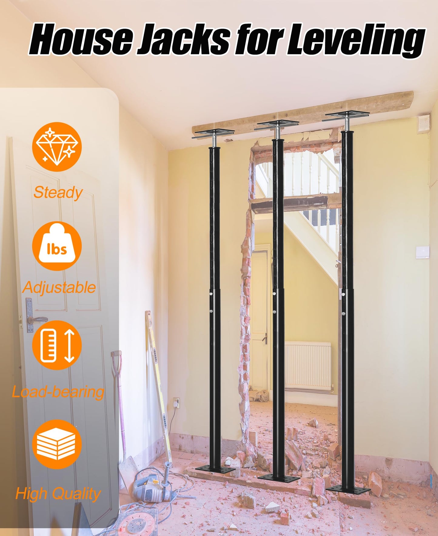 House Floor Jack for Foundation, 48"- 93" Height Range Lifting Shore and Jack Post, Telescoping Jack Basement House Jack Post Pole for Leveling, 18000 lbs Max Load Capacity