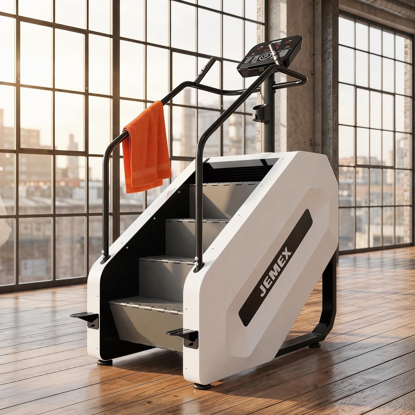 JEMEX Stair Stepper Machine, Heavy Duty Stair Climber with 15 Resistance Levels, Low Impact Cardio for Home Gym, Infrared Auto-Lock, LED or Standard Model, 375 lbs (White, Standard Button)