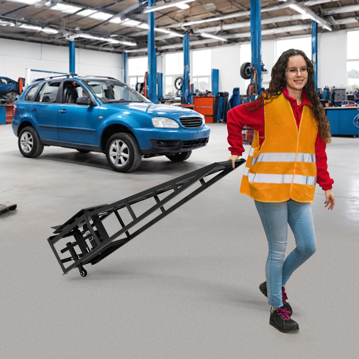 LOCKIETTA 2 PCS Hydraulic Car Ramps with Wheels, 11065LBS 5T Heavy Duty Car Ramp with Hydraulic Jack, Portable Car Lifts for Oil Changes for Home Garage, 9"-14.2" Lifts, Black