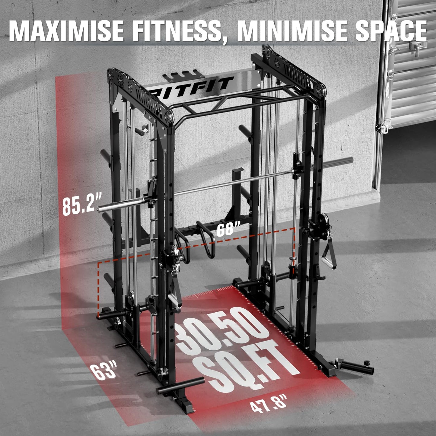 RitFit M1 Pro Smith Machine with LAM1 Adjustable Lever Arm Attachment, All-in-One Power Cage, Power Rack with LAT Pulldown & Cable Crossover System for Home Gym(Black,CP230)