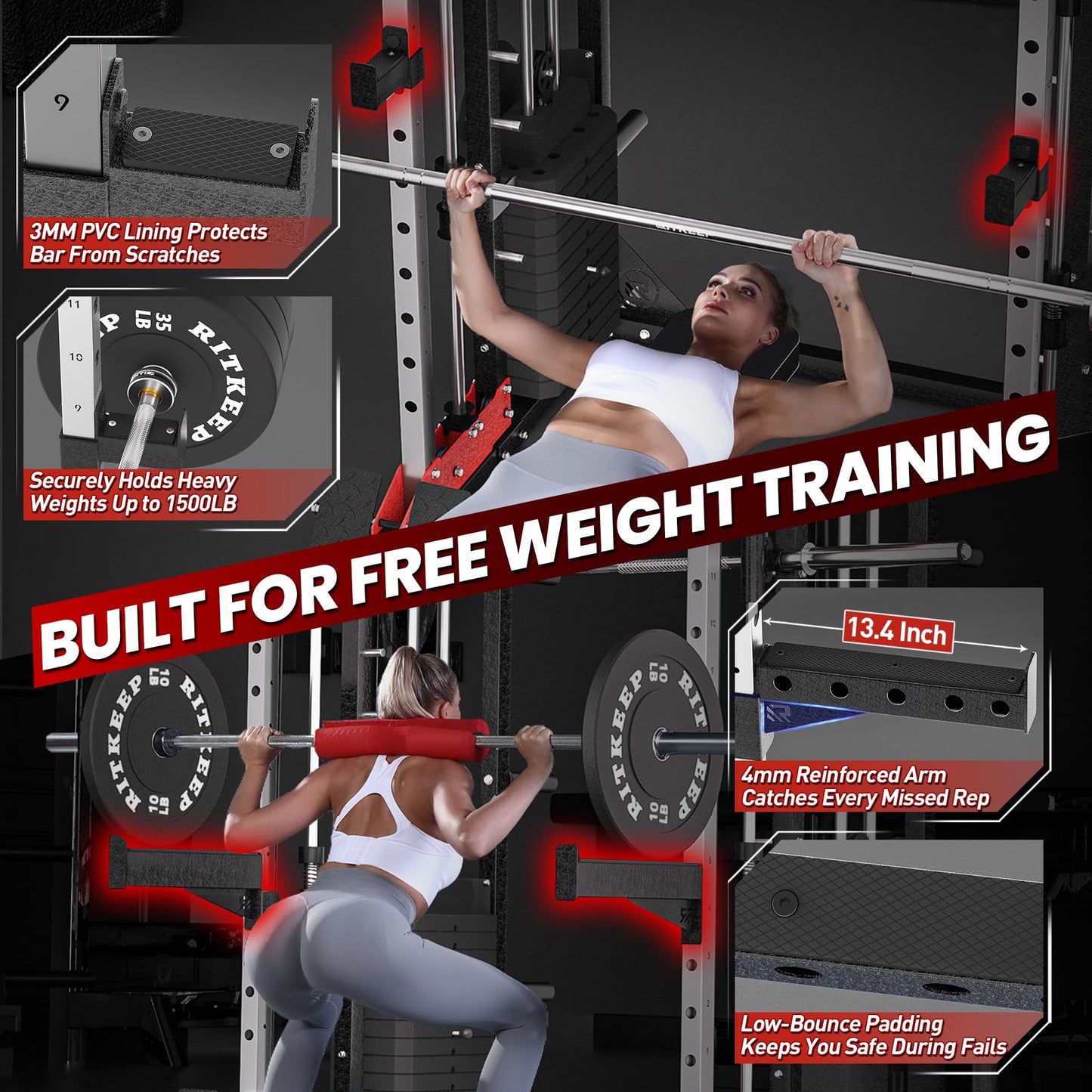 Home Gym Smith Machine with 320lb Weight Stacks – 6-in-1 Power Rack, Crossover, Pull-Up & Dip Station, Full Body Strength Training – RitKeep PMAX-5600 Pro (Red&Black(320LB)-2025 Version)