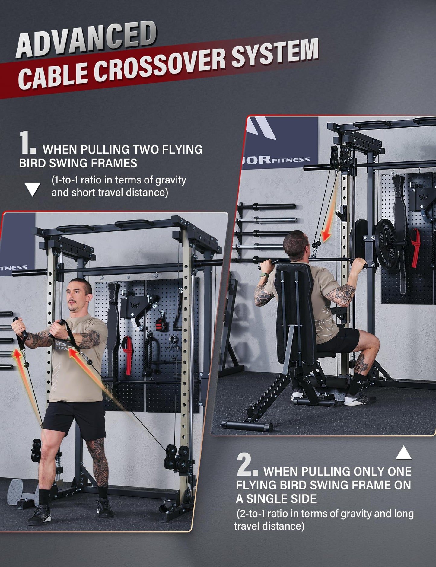 Major Fitness Drone3 Smith Machine with Weight Bench & 230lb Weight Plates, All-in-One Home Gym Squat Rack with Cable Crossover & Pull-Up Station, Heavy-Duty Strength Training, Khaki