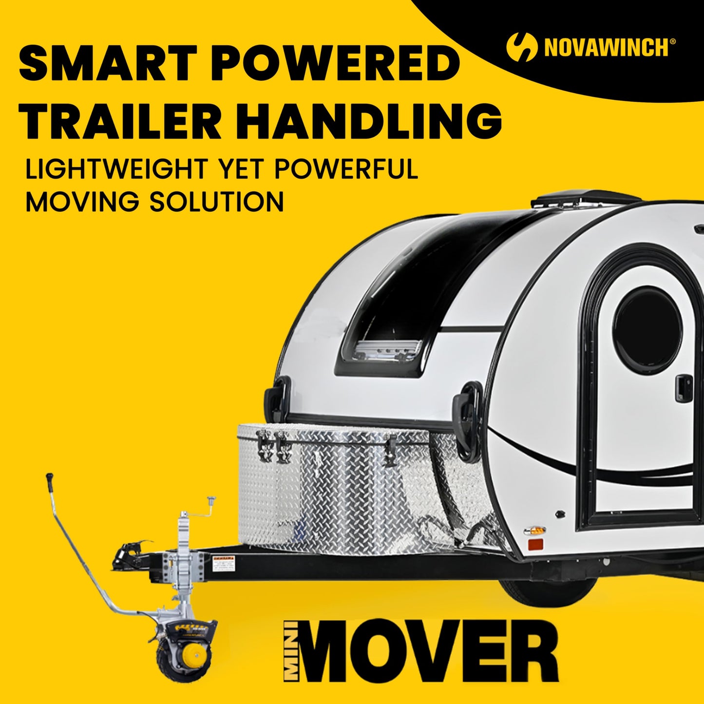 Novawinch Mini Mover 3-12V Electric Trailer Dolly - Motorized Jockey Wheel for Trailers up to 6000 lbs - Powered Forward and Reverse Steering Control - 8 Inch No Flat Tire - Clamp or Bolt Mount