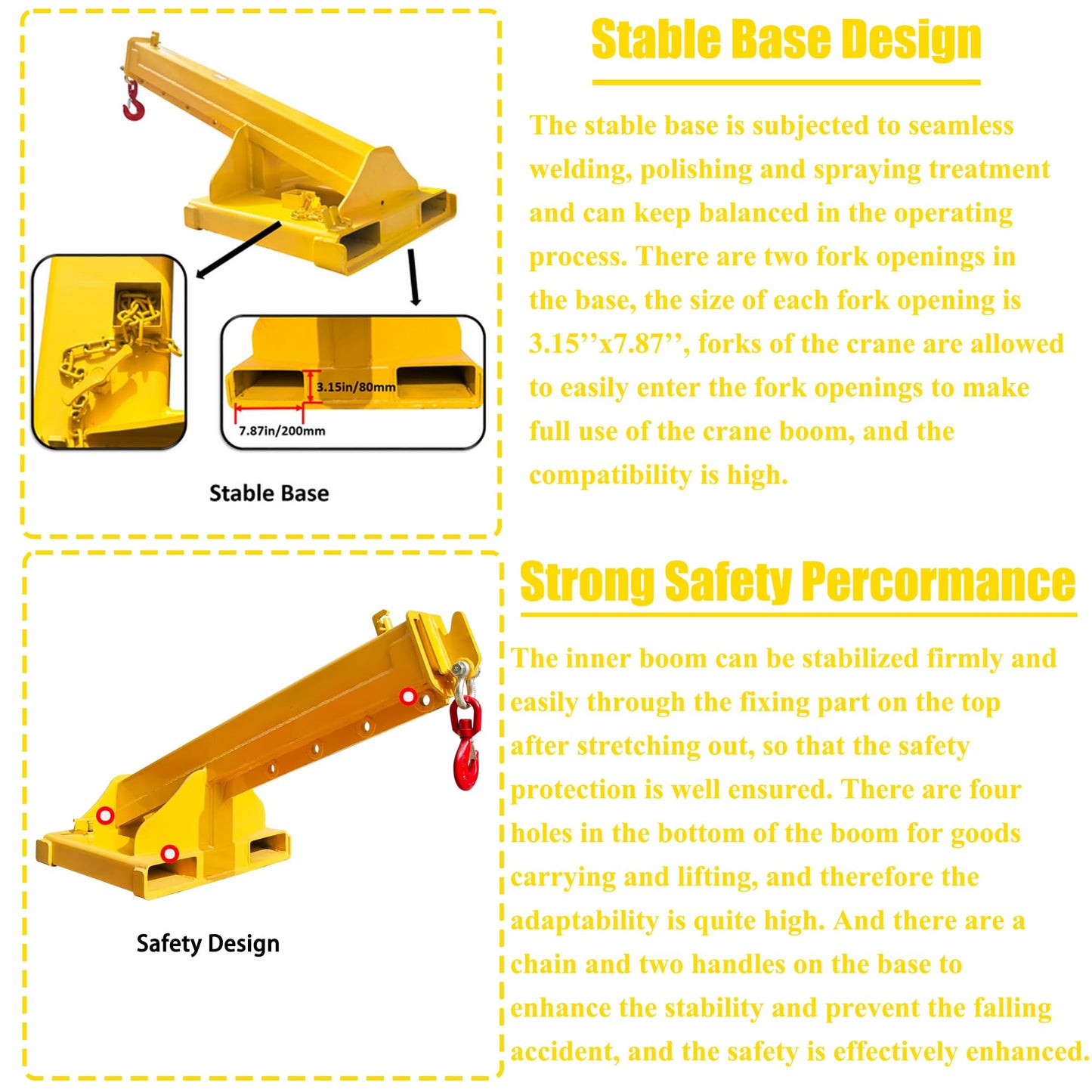 HQHAOTWU Forklift Jib Boom Crane 11000lbs Capacity Telescoping Mobile Crane Industrial Adjustable Forklift Lifting Hoist Truss Jib Boom Hook Manual Telescopic 63in-96.5in for Warehouse & Factories