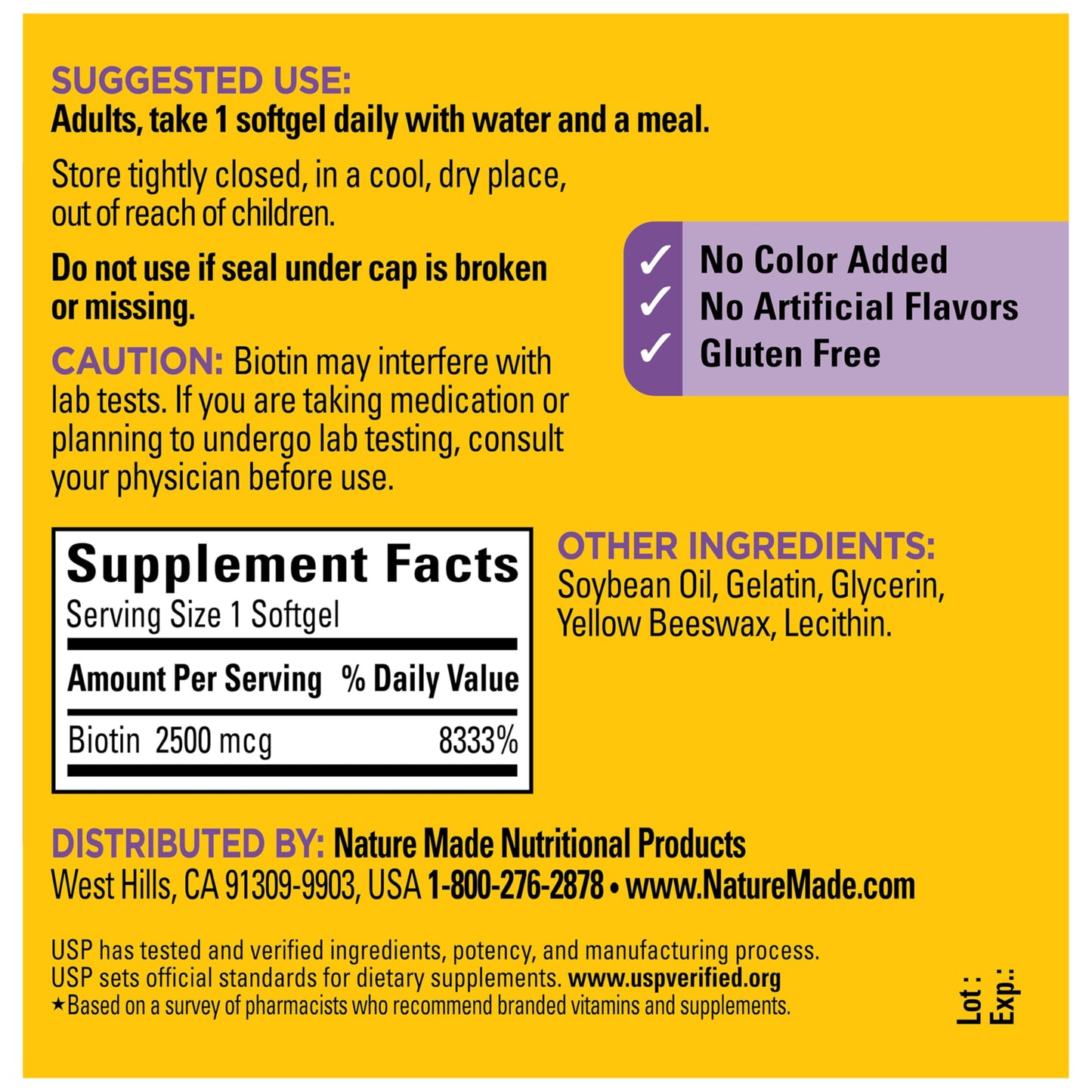 Nature Made Biotin 2500 mcg Extra Strength, Biotin Supplements Support Healthy Hair Skin & Nails, 150 Softgels, 150 Day Supply