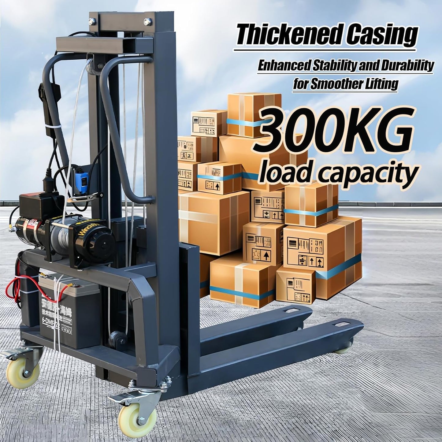 Electric Pallet Stacker Forklift, 661lbs Capacity, Adjustable Forks, 1.6m Lift Height, Manual Pallet Truck Dolly for Industrial Warehouse, Heavy-Duty Material Handling Gray 1.2m Lifting Height