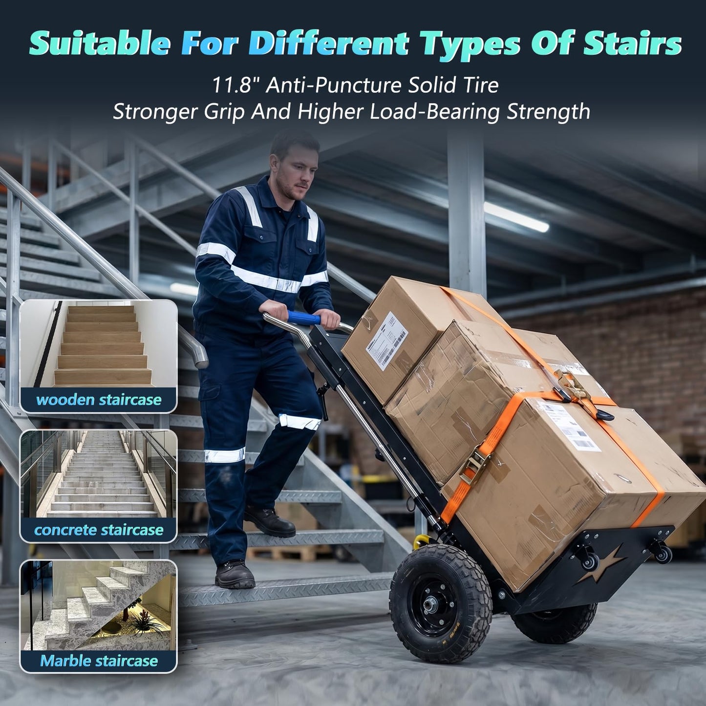 Electric Stair Climbing Dolly 1500W, Heavy Duty Stair Climber Hand Truck, Powered Stair Climbing Cart with 10" Anti-Slip Tires, Adjustable Speed Moving Cart for Appliances Furniture (Black)