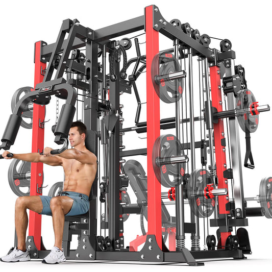 XGSW XINGESIWR Multi-Purpose Squat Rack,Smith Machine Weight Rack Set with Cable Crossover System, Home Gym Power Racks, Power Racks and Packages (L07 Duo Edition, Power cage Red)