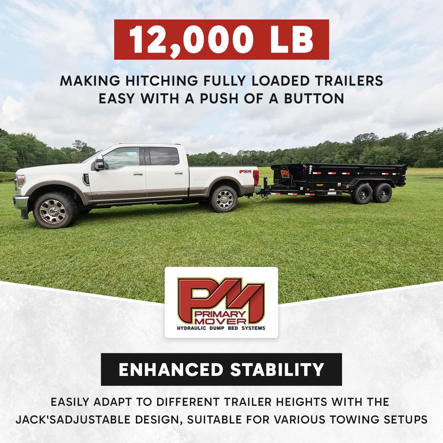 Hydraulic Trailer Jack (12,000 lb) - Power Jack 12K Double Acting, Lift Trailer Jack Stand Kit (12k Jack Bolt On) PFJ-1-MB-ADS-K