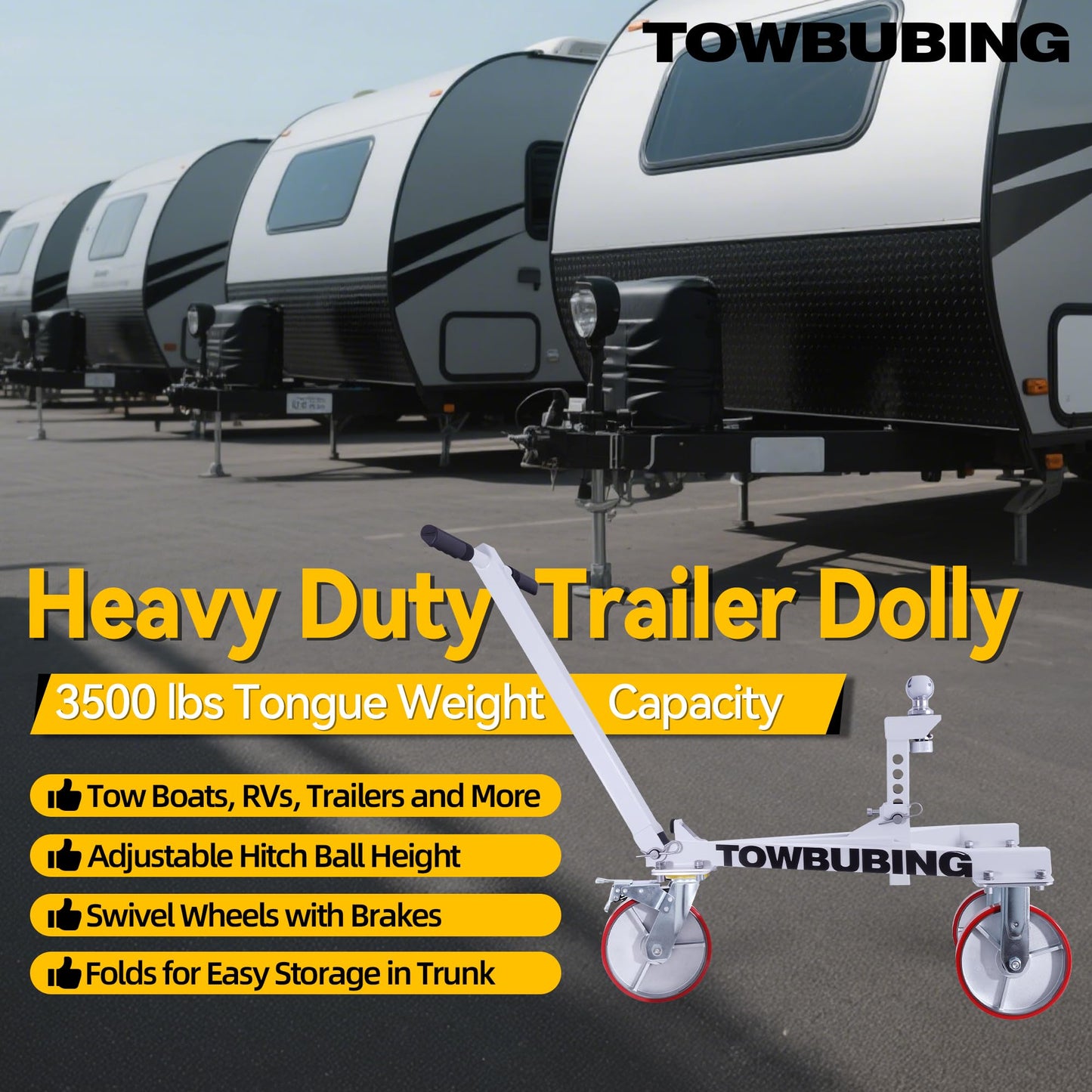 Trailer Mover Dolly 3,500 lb Tongue Weight Capacity for RV Boat Motorcycle Jetski 1-7/8 in Ball