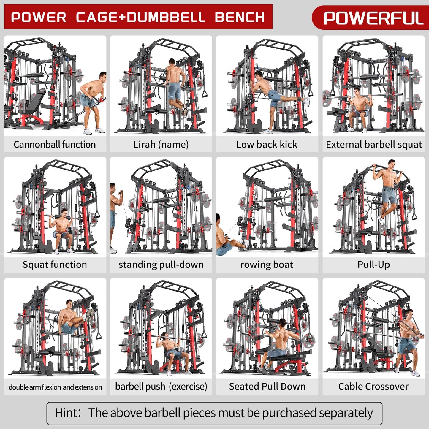 XGSW XINGESIWR Multi-Purpose Squat Rack,Smith Machine Weight Rack Set with Cable Crossover System, Home Gym Power Racks, Power Racks and Packages (L05, Power cage Black+Bench)