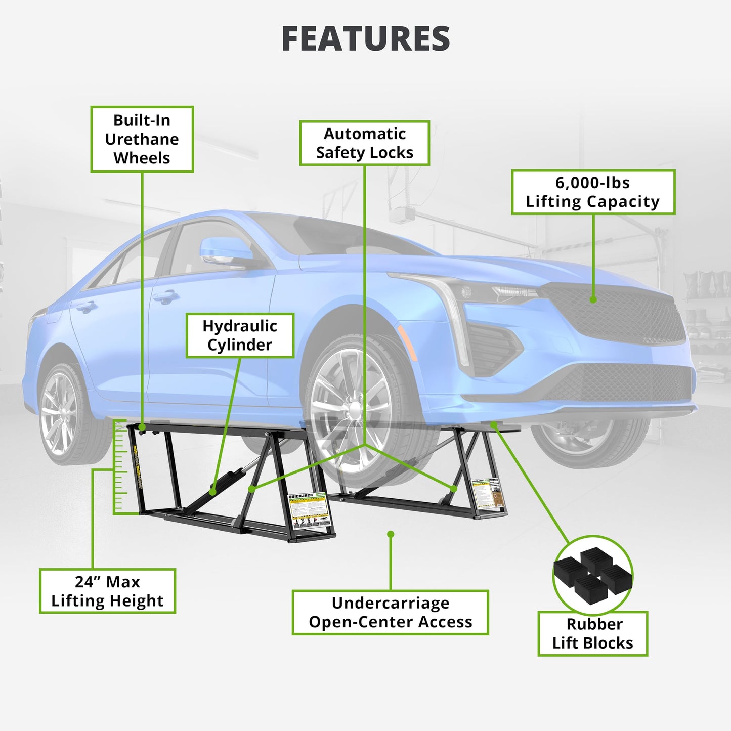 QuickJack 6000TL Portable Car Lift with 6,000lb Capacity, with 110V Power Unit, Safe & Portable Design Garage Lift for Home, Garage, Shop, or Mechanic Auto Repair