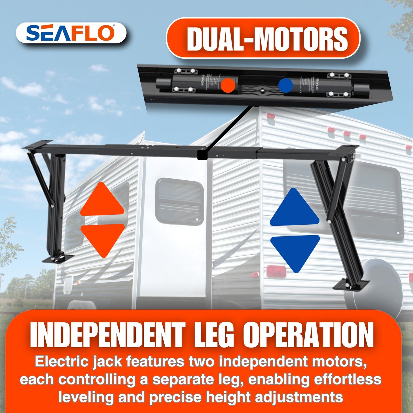 SEAFLO 12V High-Speed Electrical Powered Stabilizing Jack, 4,000 Lbs Static Load Capacity, Heavy-Duty Powder-Coated Steel, Up to 25” Extension, Waterproof Motor, Corrosion-Resistant, 4-Year Warranty