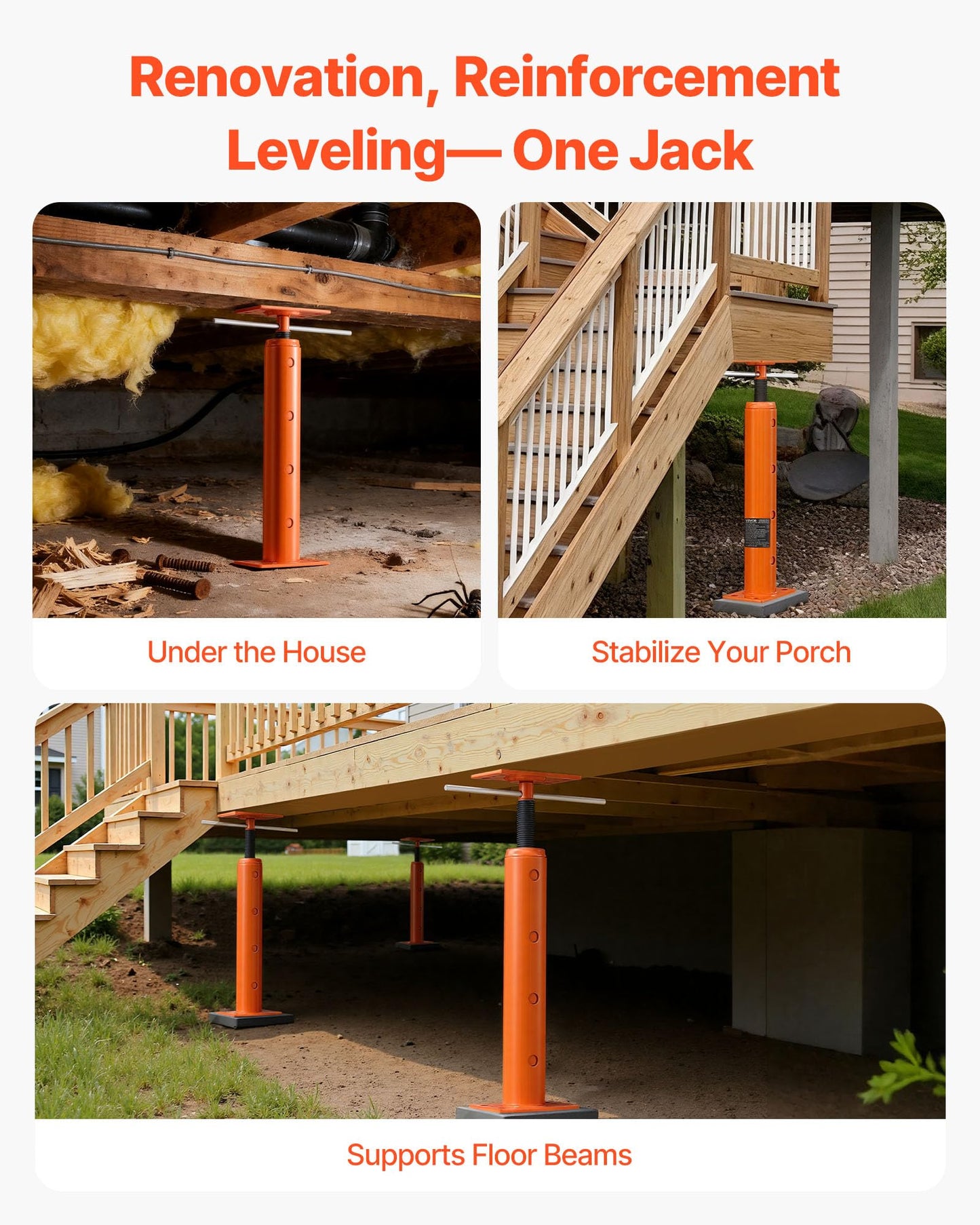 VEVOR House Floor Jacks, 2 Pack 19-36 Inch Height Range, 18000 lbs Max Load Capacity, Adjustable Support Beam Basement Jack Post Pole for Leveling, Lift Steel Telescoping Post for Temporary Support