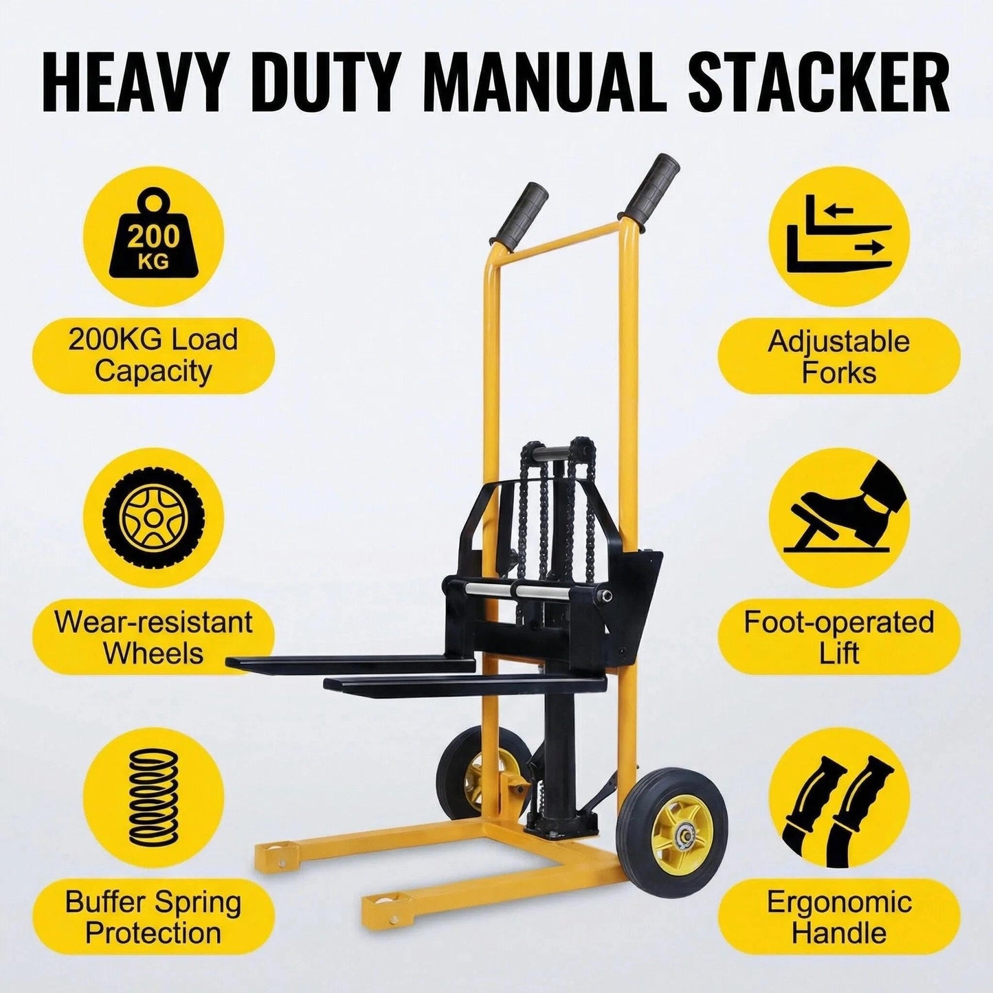 Manual Lift Handling Platform Walkie Stacker Truck - 0.9m Lift Height Light Duty Hand Forklift - Portable Straddle Pallet Jack & Material for Warehouse, Office and Shop Capacity 200kg