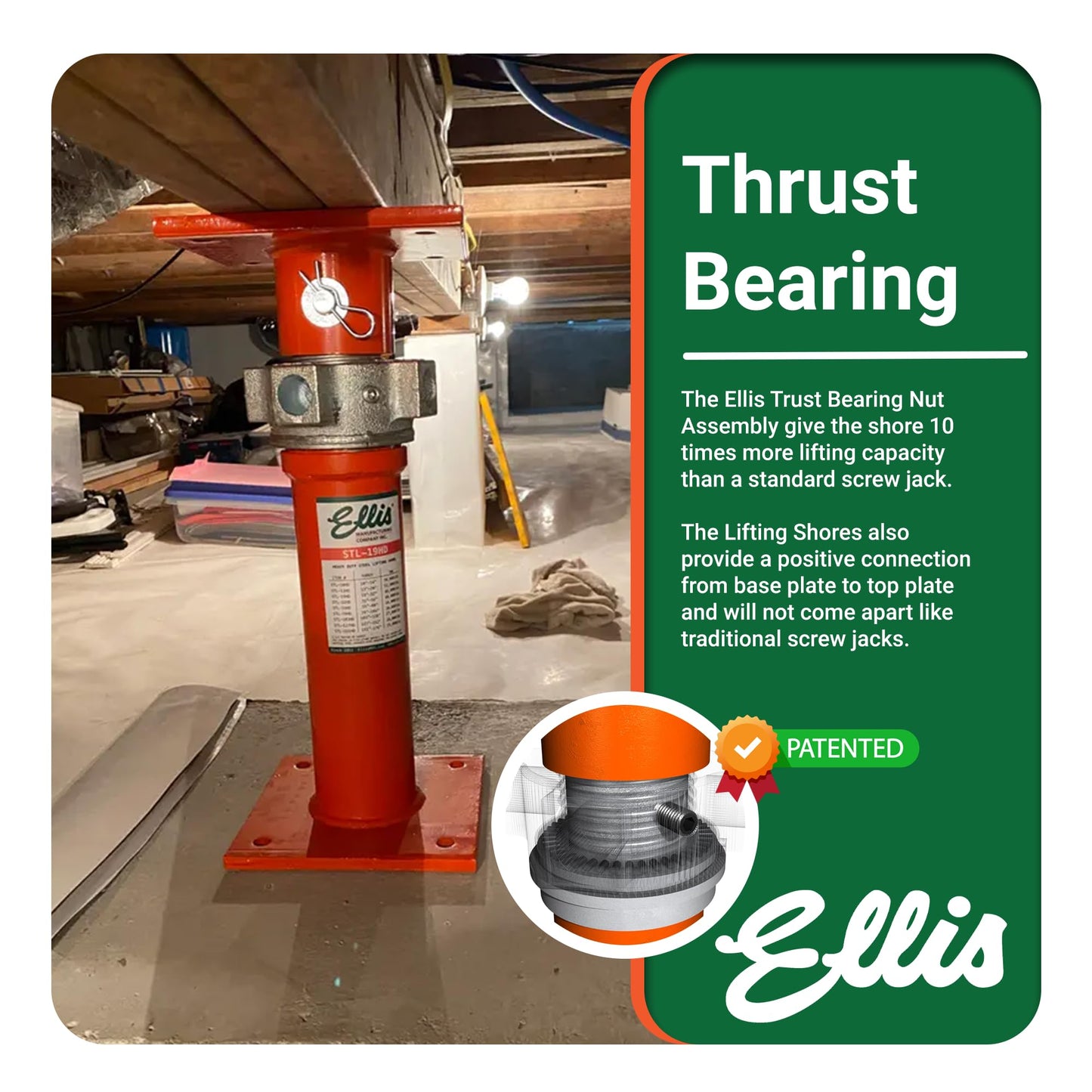 ELLIS Heavy-Duty Adjustable Steel Shore – Structural Support for Floor Leveling, Beams, and Concrete Reinforcement – 48,000 lb Safe Load Capacity – 19"-32" Adjustment