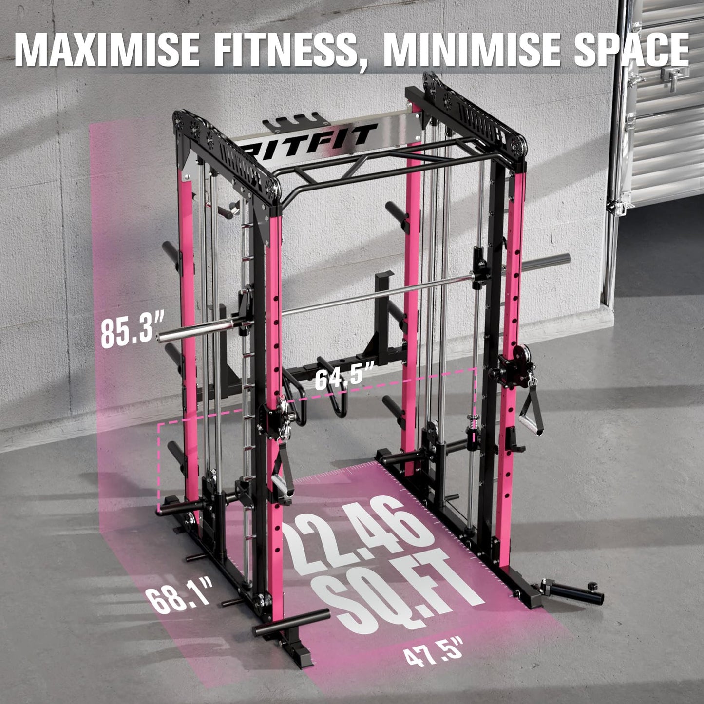 RitFit M1 & M1 Pro Smith Machine with Cable Crossover System, Multi-Function Squat Rack Power Cage for Home Gym, Power Rack and Packages Pink