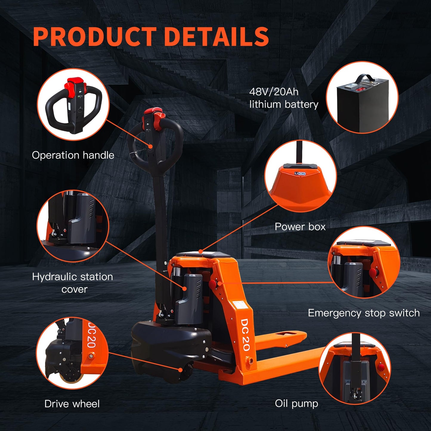 Full Electric Pallet Jack, 4400lbs Capacity Electric Pallet Lift Trucks, 48" x 27" Fork Size Powered Lithium Battery Pallets Truck for Indoor Spaces Warehouse Storage and Material Handling