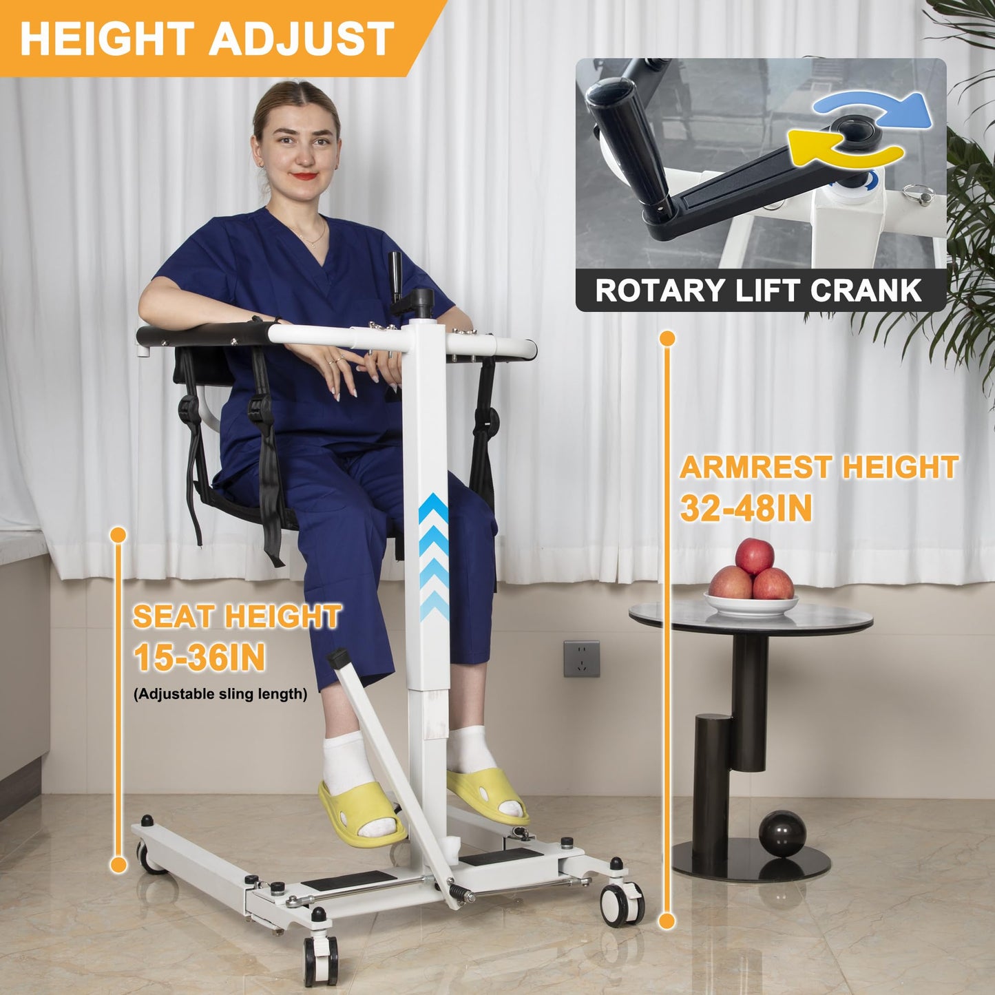 Manual Patient Lift Transfer Chair, Foldable & Portable Design, Adjustable Height/Width for Safe Transfers Between Bed, Wheelchair, Toilet, Car & More (Manual Patient Lift Transfer Chair)