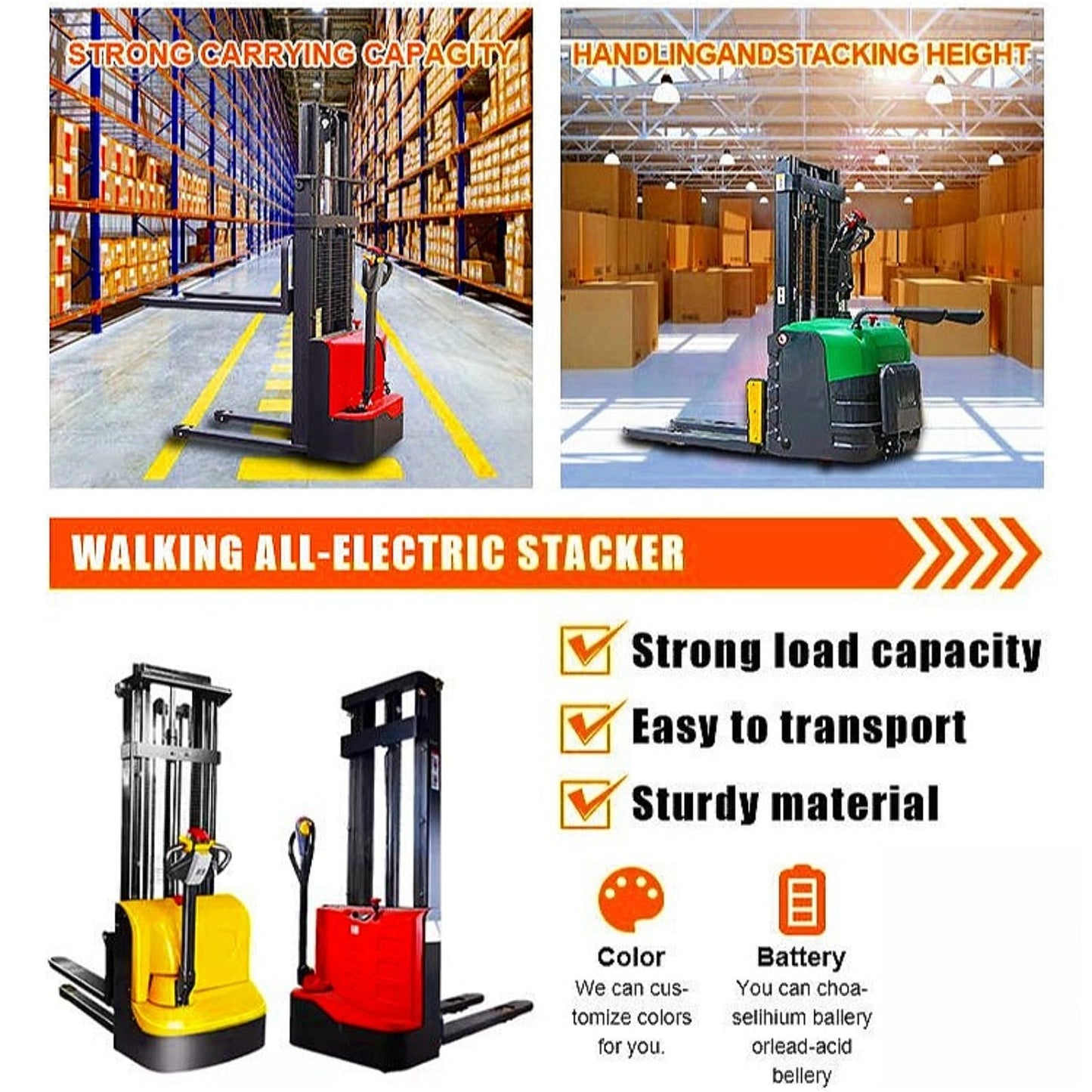 Walk-Behind Electric Stacker, Self-Elevating Pallet Stacker with Straddle Legs, Adjustable Forks, 137-Inch Lift Height, 3300 lb Capacity
