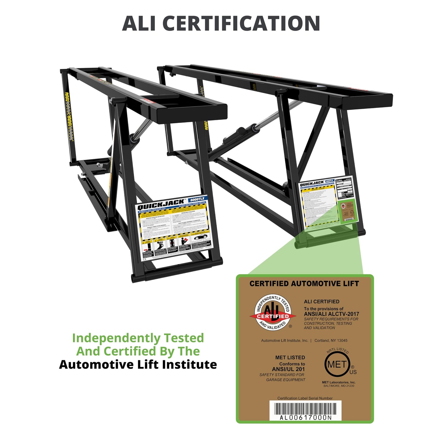 QuickJack Bundle - 6000TLX Portable Car Lift, Includes Pinch Weld Blocks & Wall Hangers, ALI Certified, 110V Power Unit, Truck Lift for Garage & Shop, (6,000 lbs. Capacity)