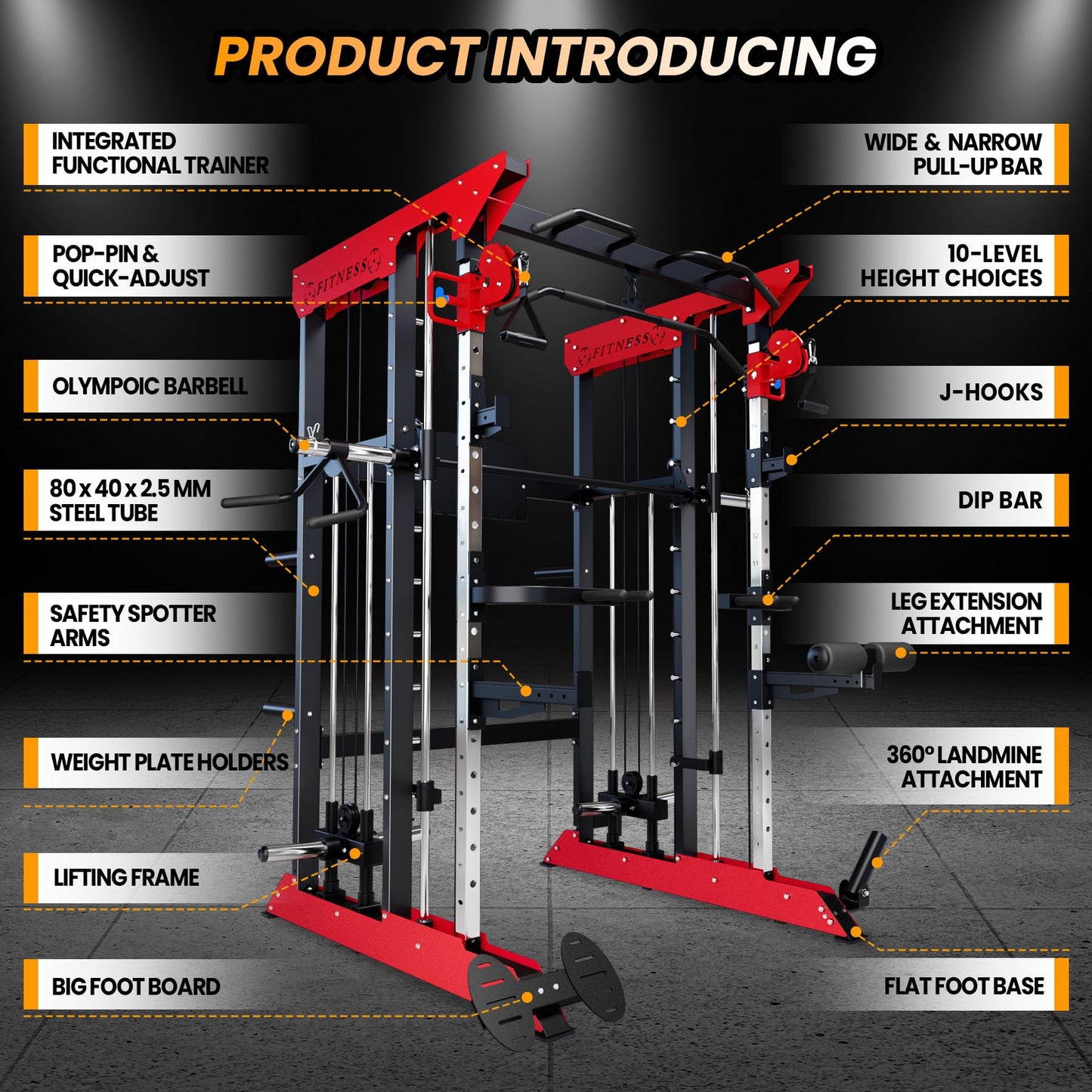 Power Cage Smith Machine, Power Cage Light Commercial Grade SuperiSquat Rack for Home Gym Equipment