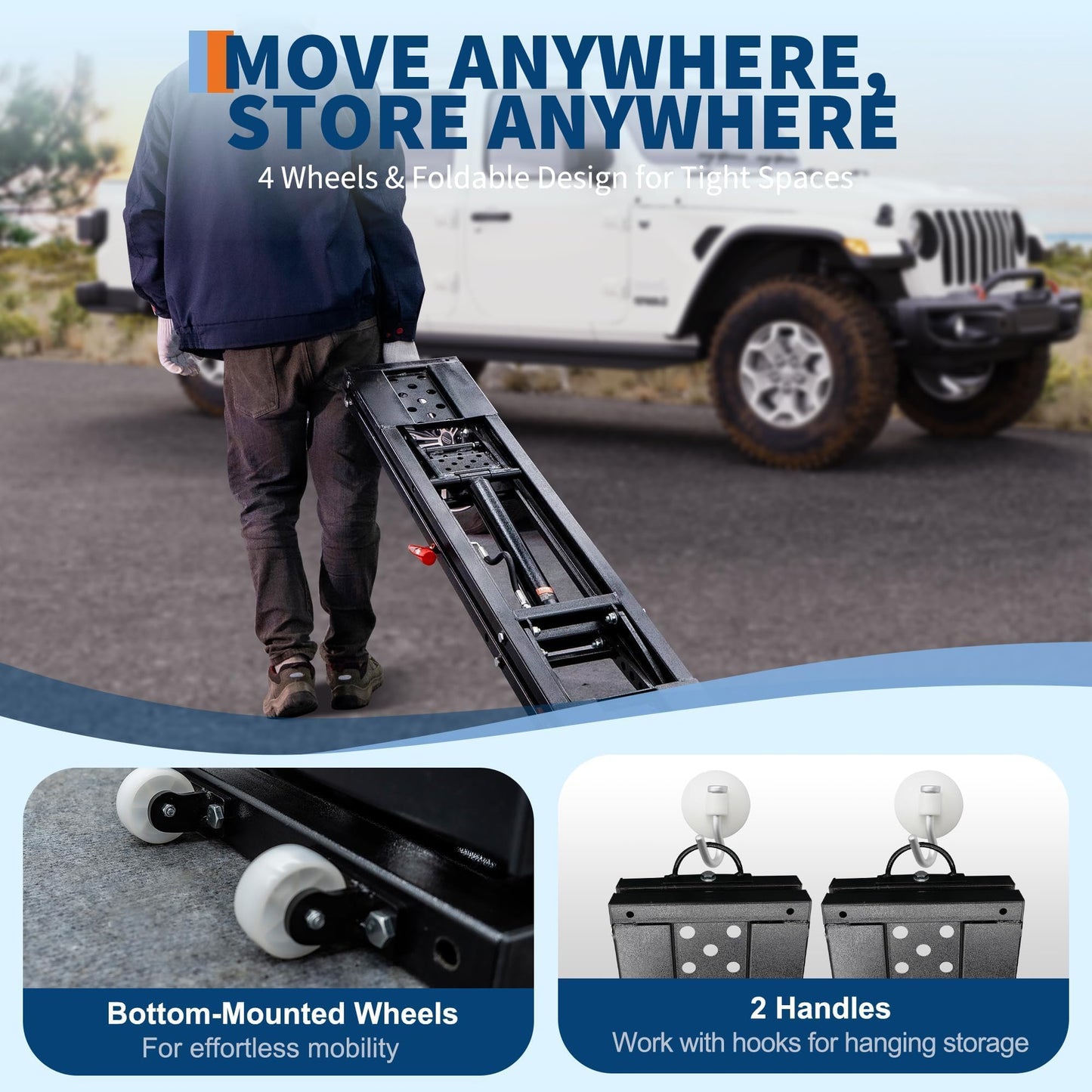 EliteEdge Portable Car Lift 5000 LBS, Adjustable Quick Jack with Locking Levers, 26" Max Height Scissor Lift, Foldable Design & Wheels for Sedan, SUV, Light Truck, Garage Workshop Use, Black