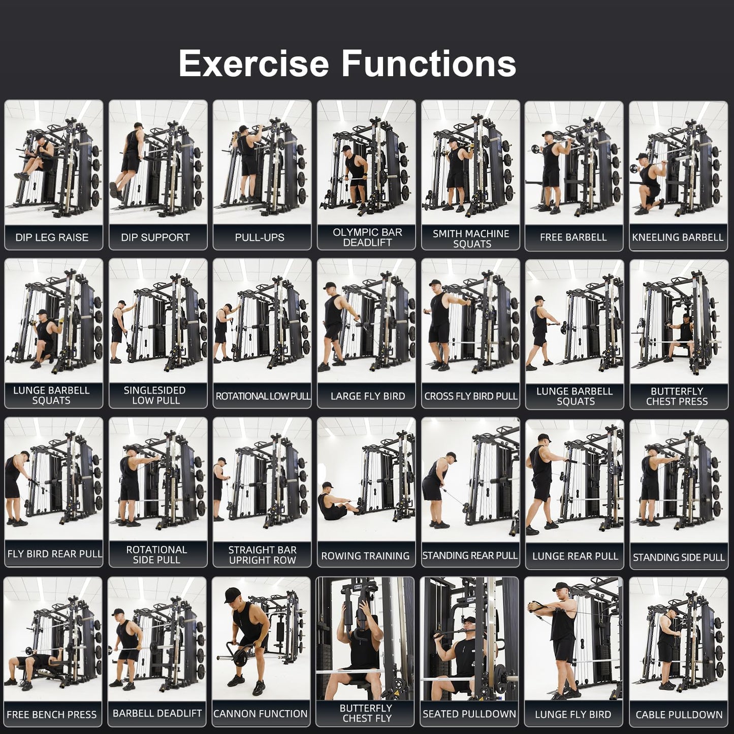 Strength Smith Machine Squat Rack Pull Up Bar Upper Body Strength Training Leg Developer Commercial Home Gym Strength Training (R8 PRO Package 4) (R8 with BP 220 LBS+Bench)