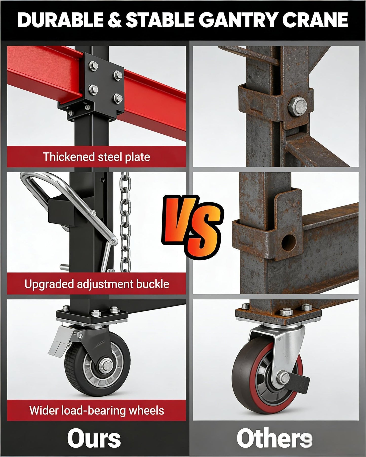 Adjustable Gantry Crane 1 Ton 2200 Lb, 12 Height Positions 97-141 in, Triangle Base a-Frame, Heavy Duty Steel i-Beam, Portable Lifting Crane for Warehouse, Shop, Construction