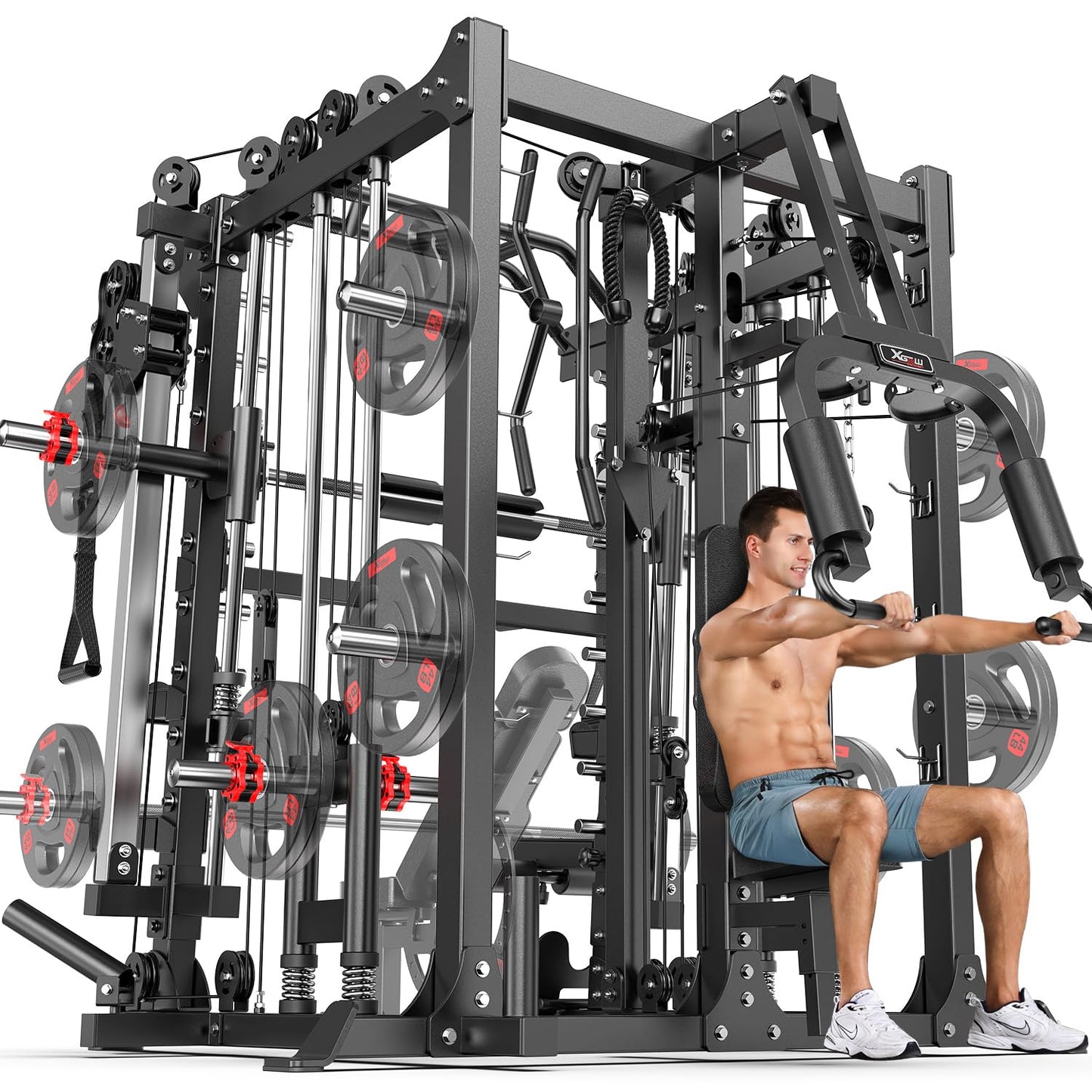 XGSW XINGESIWR Multi-Purpose Squat Rack,Smith Machine Weight Rack Set with Cable Crossover System, Home Gym Power Racks, Power Racks and Packages (L07 Duo Edition, Power cage Black)