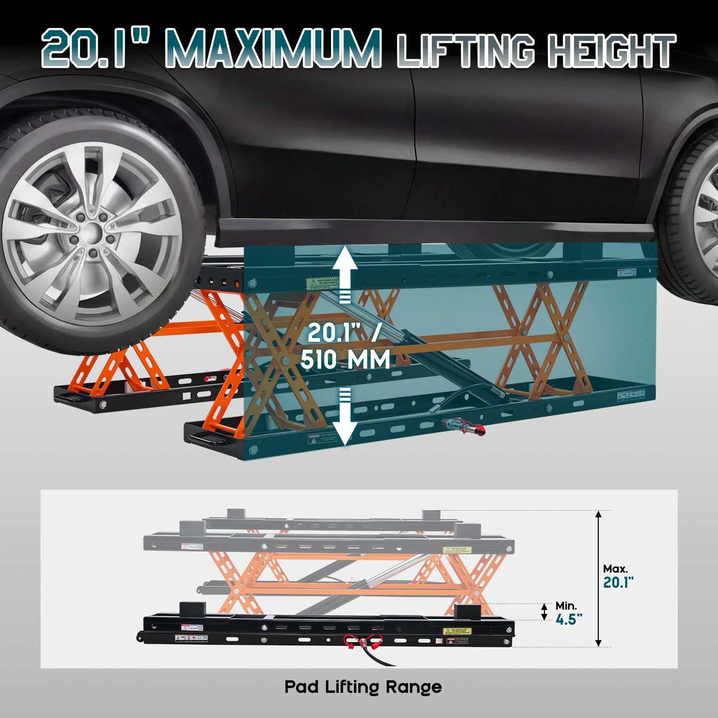 Albott 5000 LBS Portable Car Lift, Q355B Steel Quick Jack for Home Garage, 20.1" Max Height with Height Extension Blocks, Foldable Design & Wheels, Black & Orange