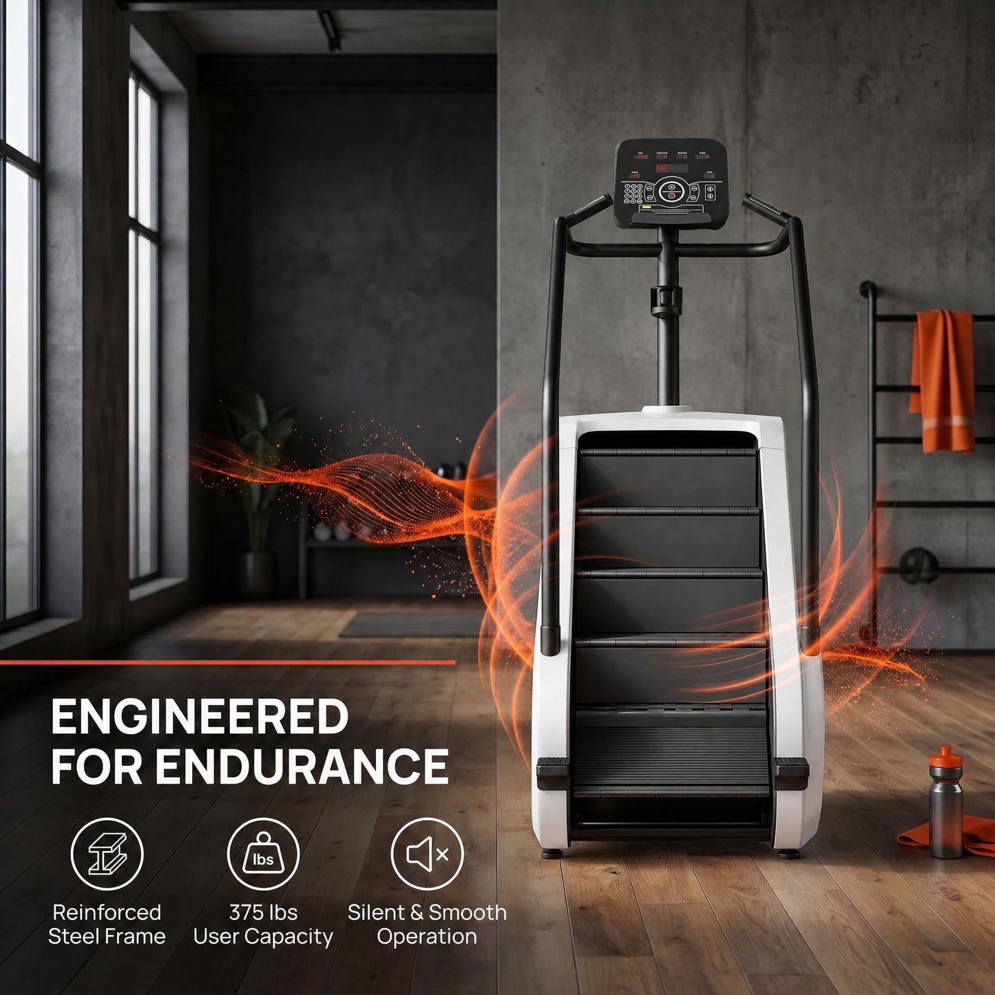 JEMEX Stair Stepper Machine, Heavy Duty Stair Climber with 15 Resistance Levels, Low Impact Cardio for Home Gym, Infrared Auto-Lock, LED or Standard Model, 375 lbs (White, Standard Button)