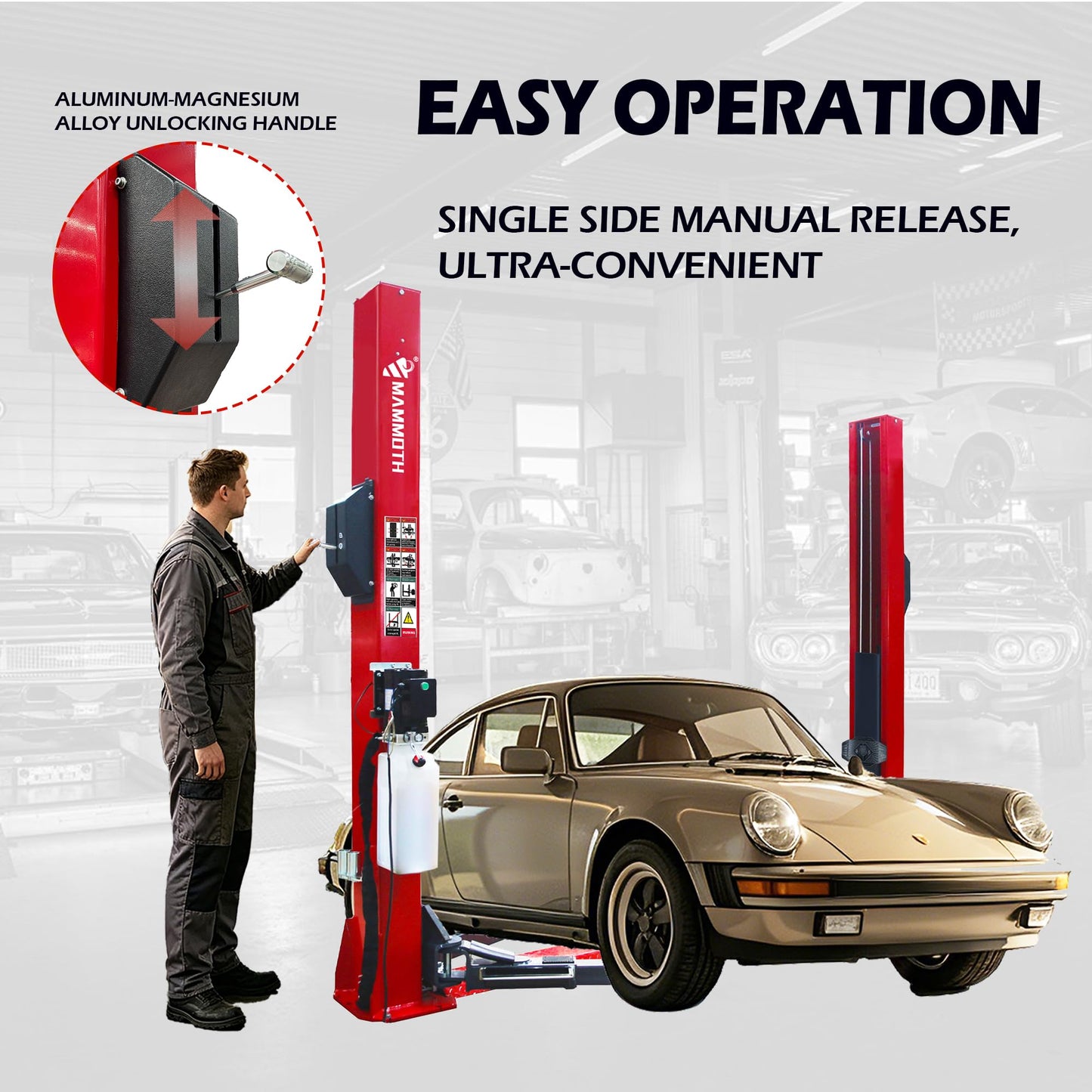 MEMMAREX Mammoth MJ-2Z-45AS 12000LBS Two Post Car Lift, Floor Plate Hydraulic Lift Single Side Manual Release for Home Garage Repair Shop, Fits Sedan SUV Pickup Truck