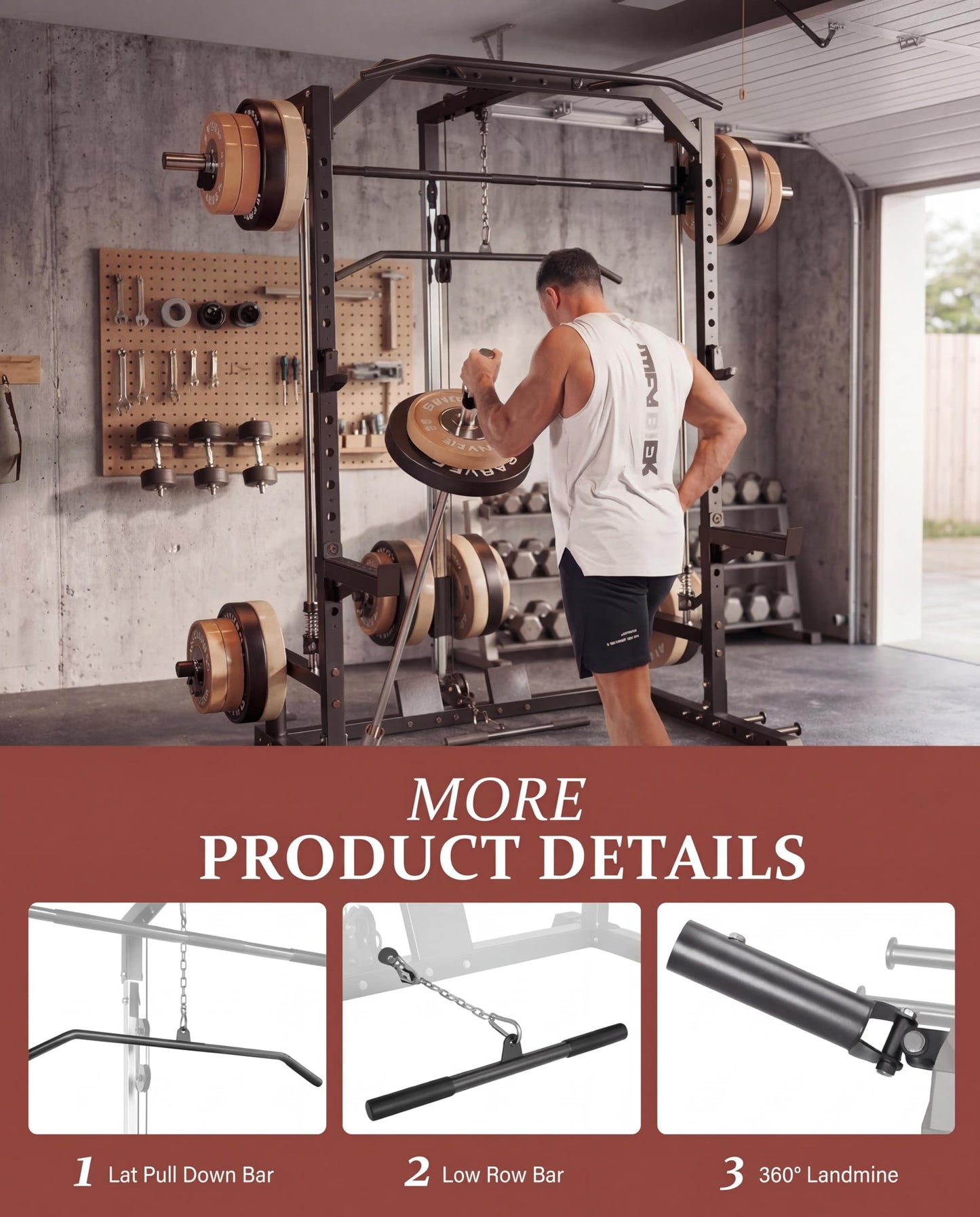 All in One Smith Machine Home Gym, Compact Functional Trainer with Cables & Bench, 1000LBS Capacity Smith Machine for Home, Adjustable Power Rack, Full-Body Strength Training Equipment, LAT Pulldown