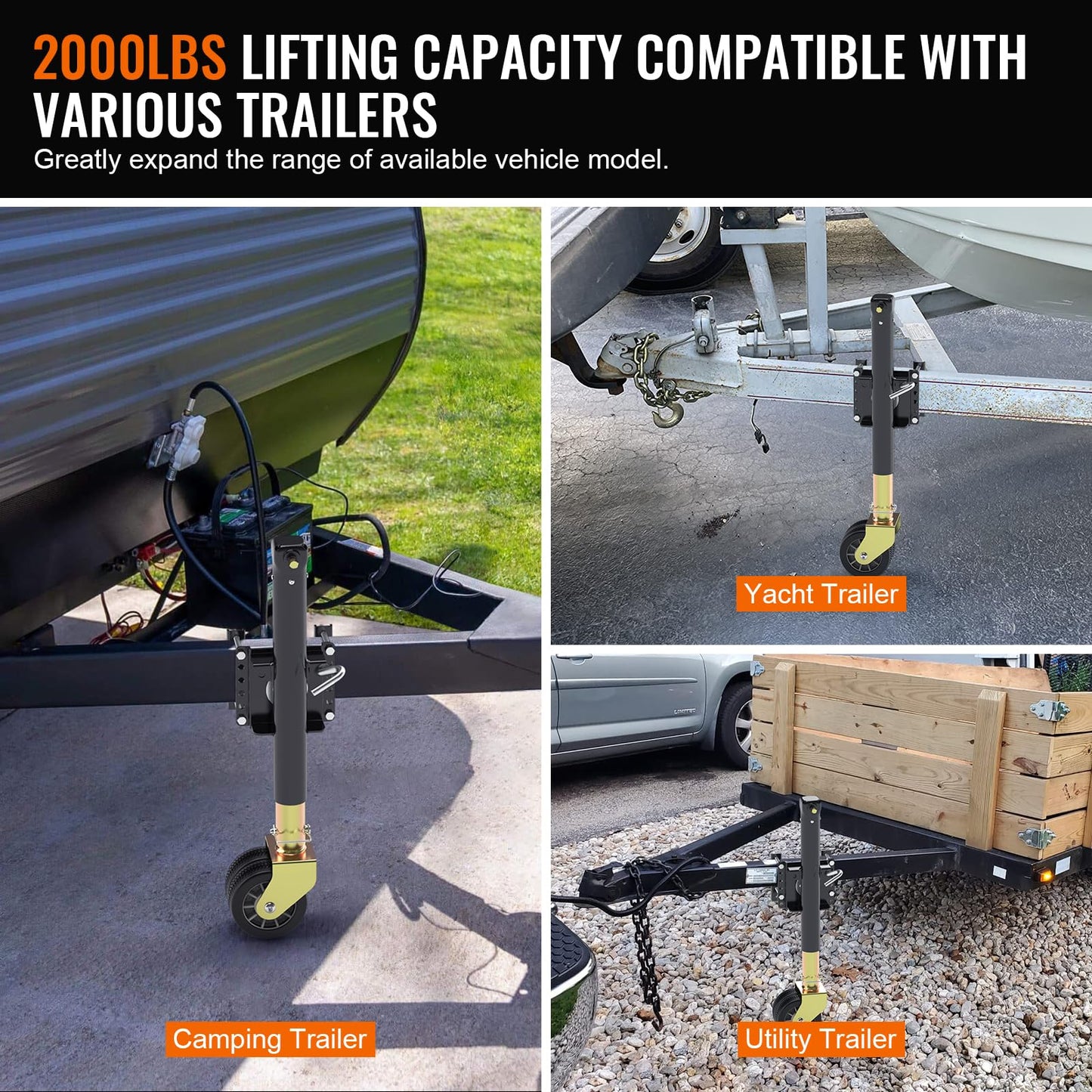 Upgraded Trailer Jack with Dual Wheel(Electric Drill Adjust), Adjustable 14”-42” Drop Leg, Universal Heavy-Duty RV Tongue Jack with 2000lbs Capacity, Bolt on Trailer Jack for Utility Yacht Boat