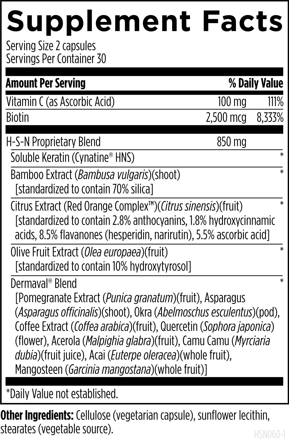 Designs for Health H-S-N Radiance - Hair Skin Nails Vitamins for Women and Men - Promote Healthy Hair, Skin Elasticity & Strong Nails with Vitamin C, Biotin, Keratin & Botanicals (60 Capsules)