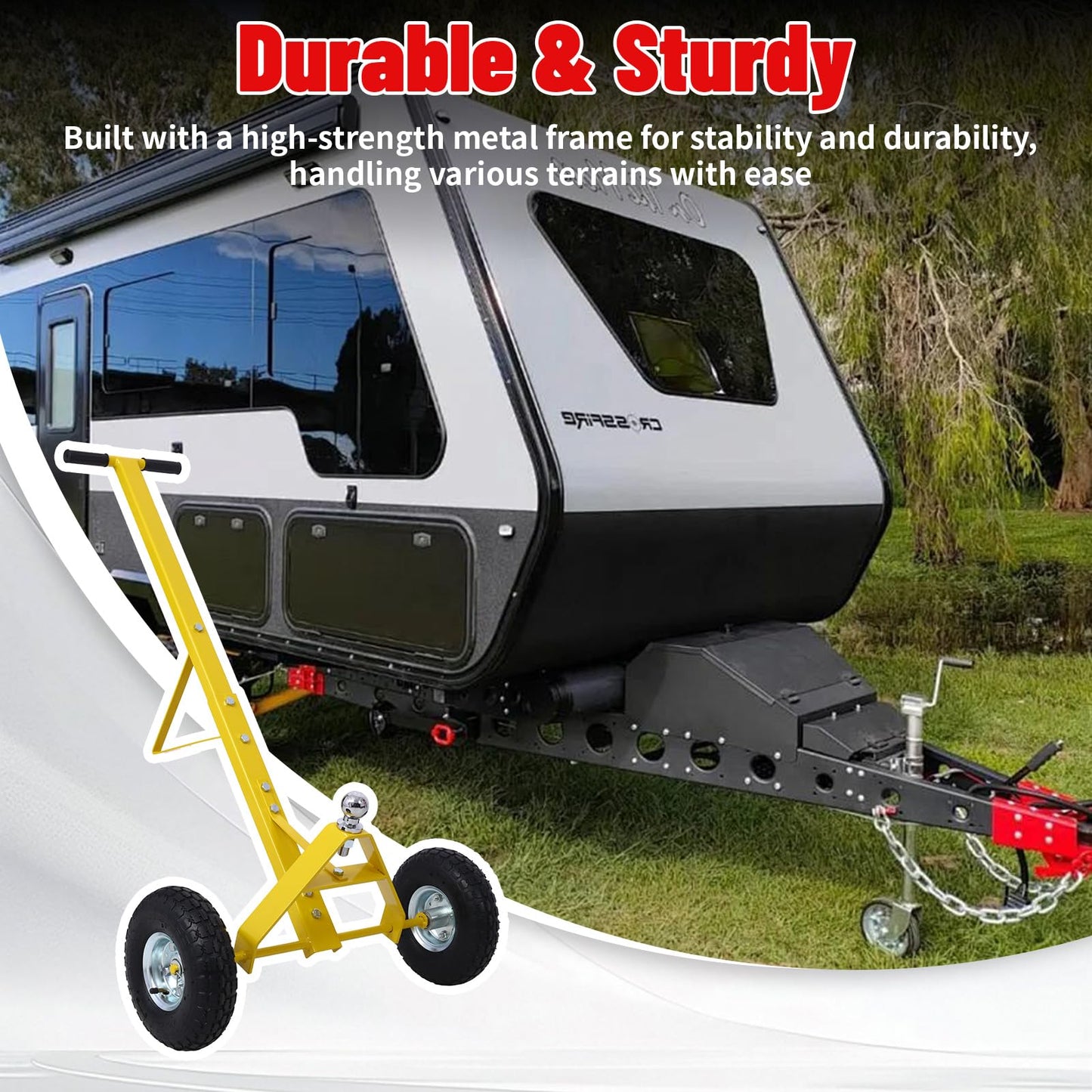 S.Walt 600 LB Load Capacity Trailer Dolly, Heavy Duty 2-Wheel Hand Trailer Mover with 1-7/8" Hitch Ball, Dual 10” Pneumatic Tires for RV, Boat & Utility Trailers, Yellow