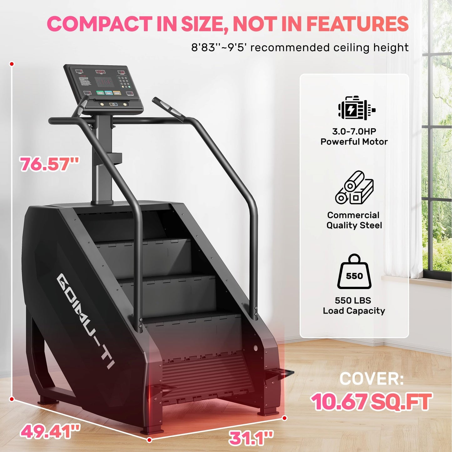 Goimu T1 Stair Stepper Machine, 550Lbs Commercial Grade Stair Climber for Home with 15 Resistance Level and LED Screen, Stepmill Exercise Machine for Cardio and Full Body Workouts, 24-164 Steps/Min