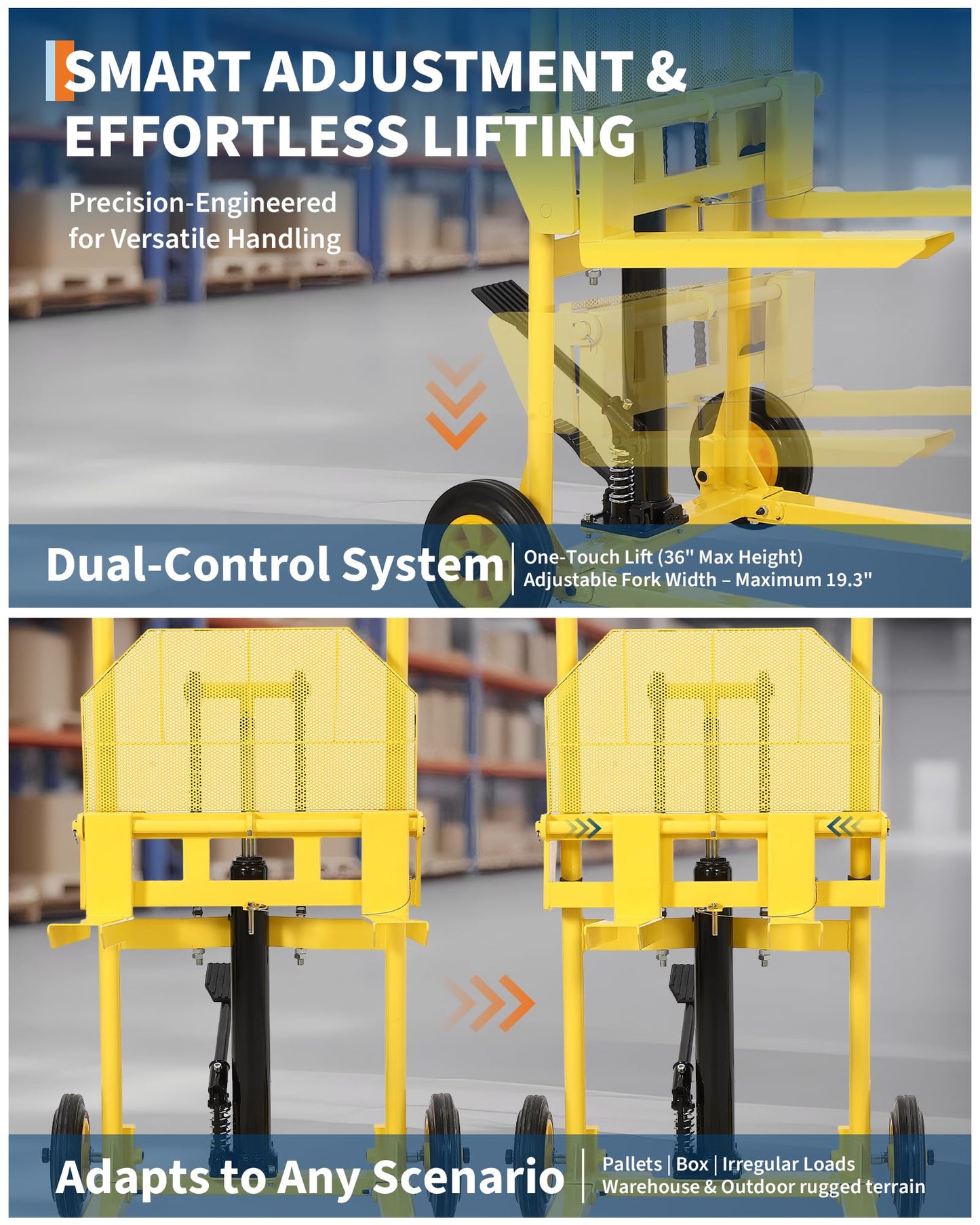 Hydraulic Material Lift Winch Stacker with Swivel Wheels, 440Lbs Capacity Pallet Forklift, Hydraulic Lift Table with 36in Lift, Durable Pallet Jack Table Cart for Easy Material Handling