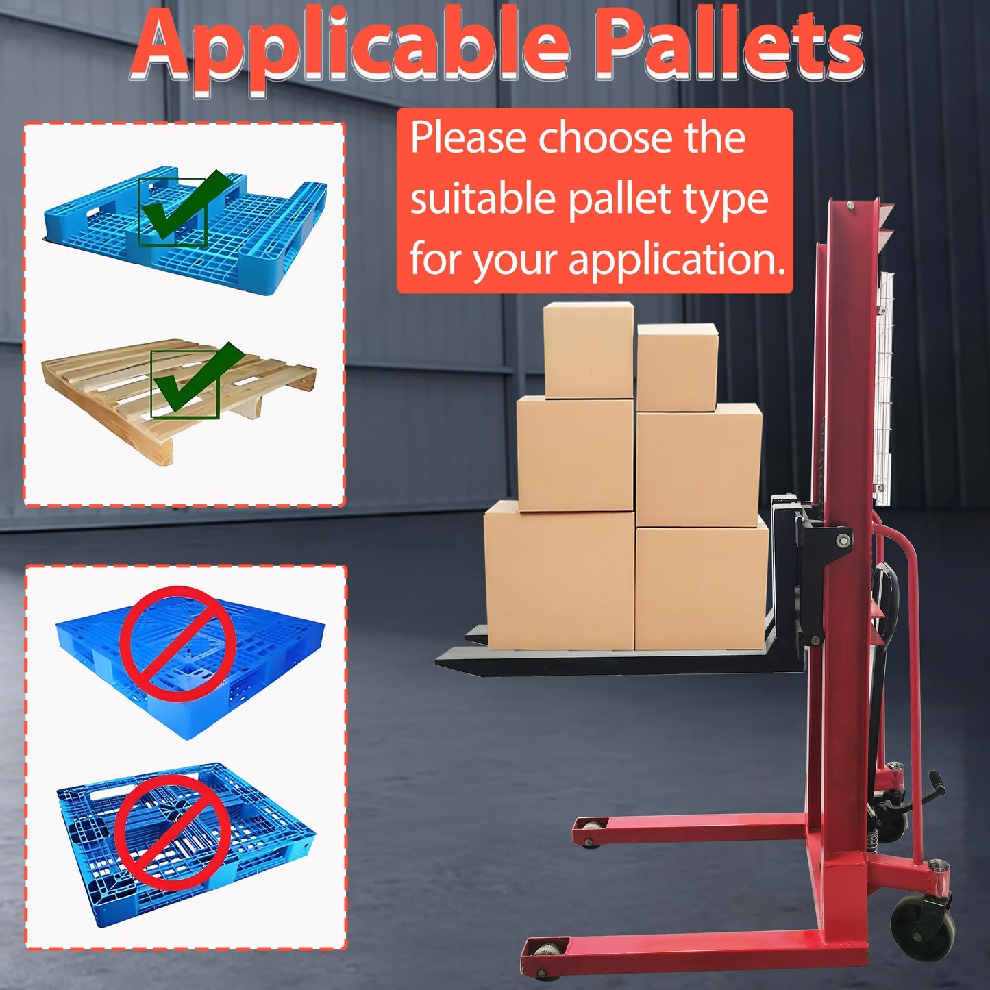 HayWHNKN Manual Pallet Stacker, Flexible Handling Manual Forklift 4400 Lbs Capacity & 63 Inch Max Lift Height | Hydraulic Hand Pump Lift Truck for Warehouse & Workshop Material Handling