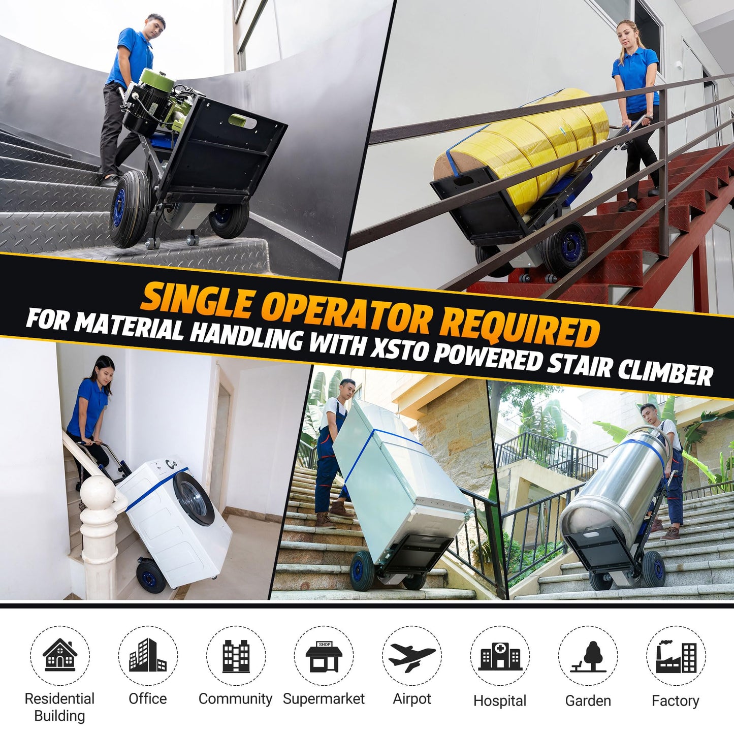 XSTO ZW47250 Electric Stair Climbing Hand Trucks with Retractable 4th Wheel Attachment Heavy Duty Foldable Dolly Cart for Moving Powered Stair Climber Cart Hand Trolley 550lb LBS Capacity