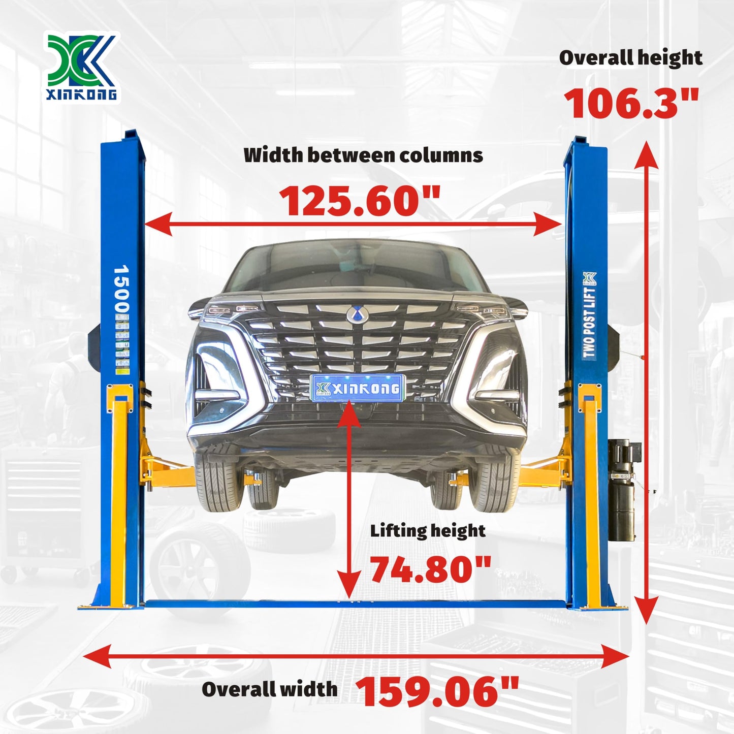 XK-1500 Two Post Auto Lift 3+3 Enhanced Lifting Arm Capacity 15000 Lbs Car Lift Truck Hoist with 36 Months Parts Replacement