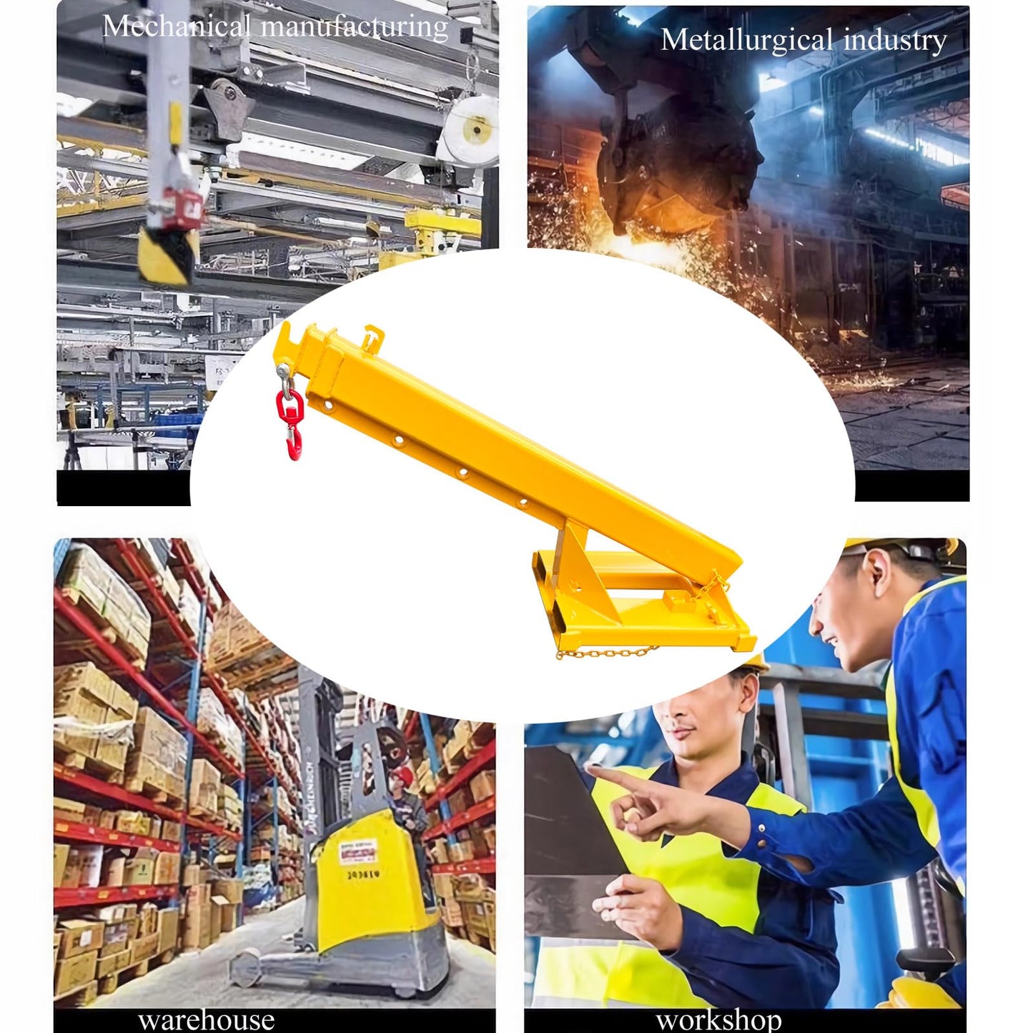 Yokoma 3000KG/6600LB Forklift Jib Boom Crane, Mobile Crane Lifting Hook Fork Mounted Hoist, with Telescopic Booms Attachments for Towing Handling Equipment